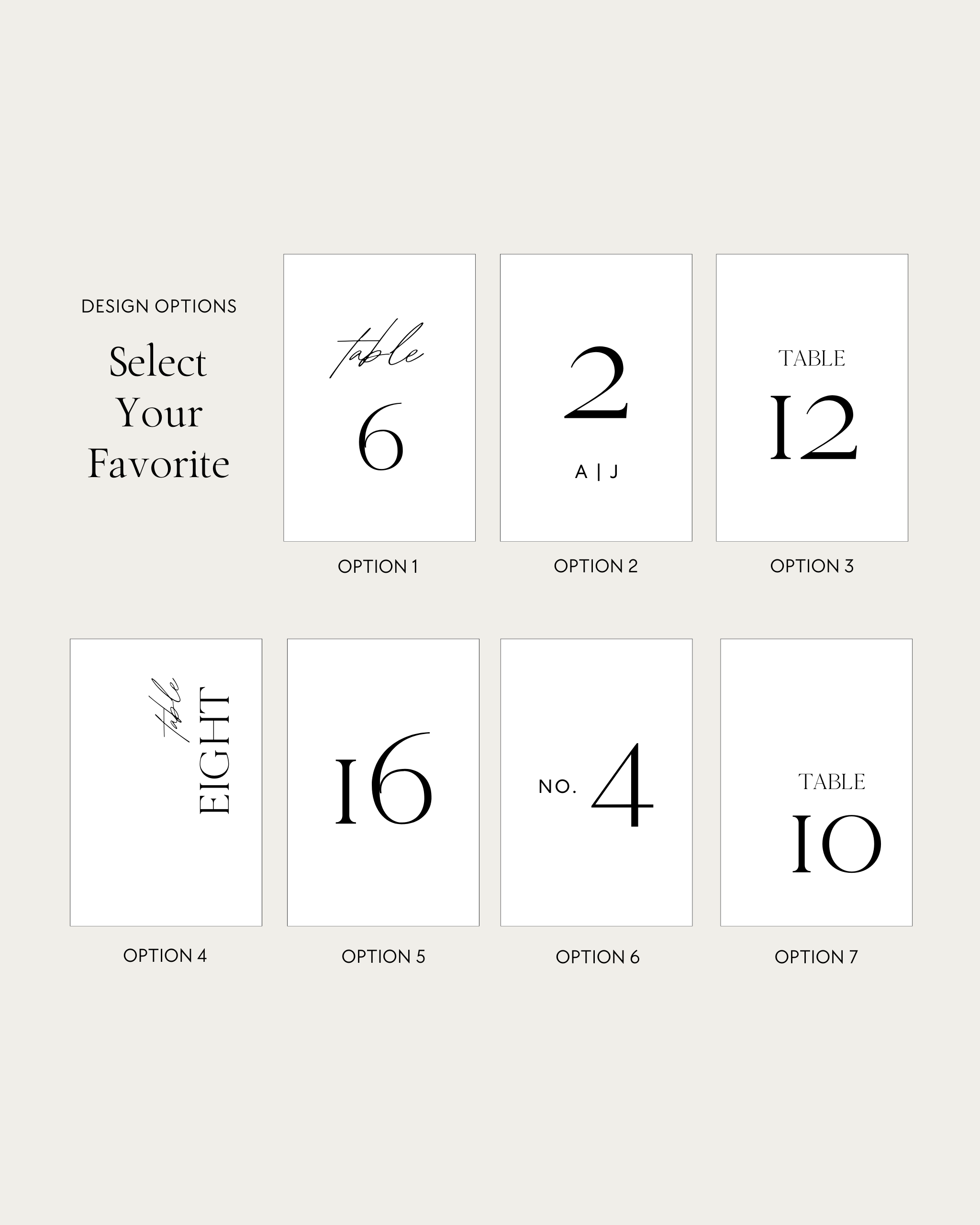 Acrylic Wedding Table Number Design Options multiple styles and fonts