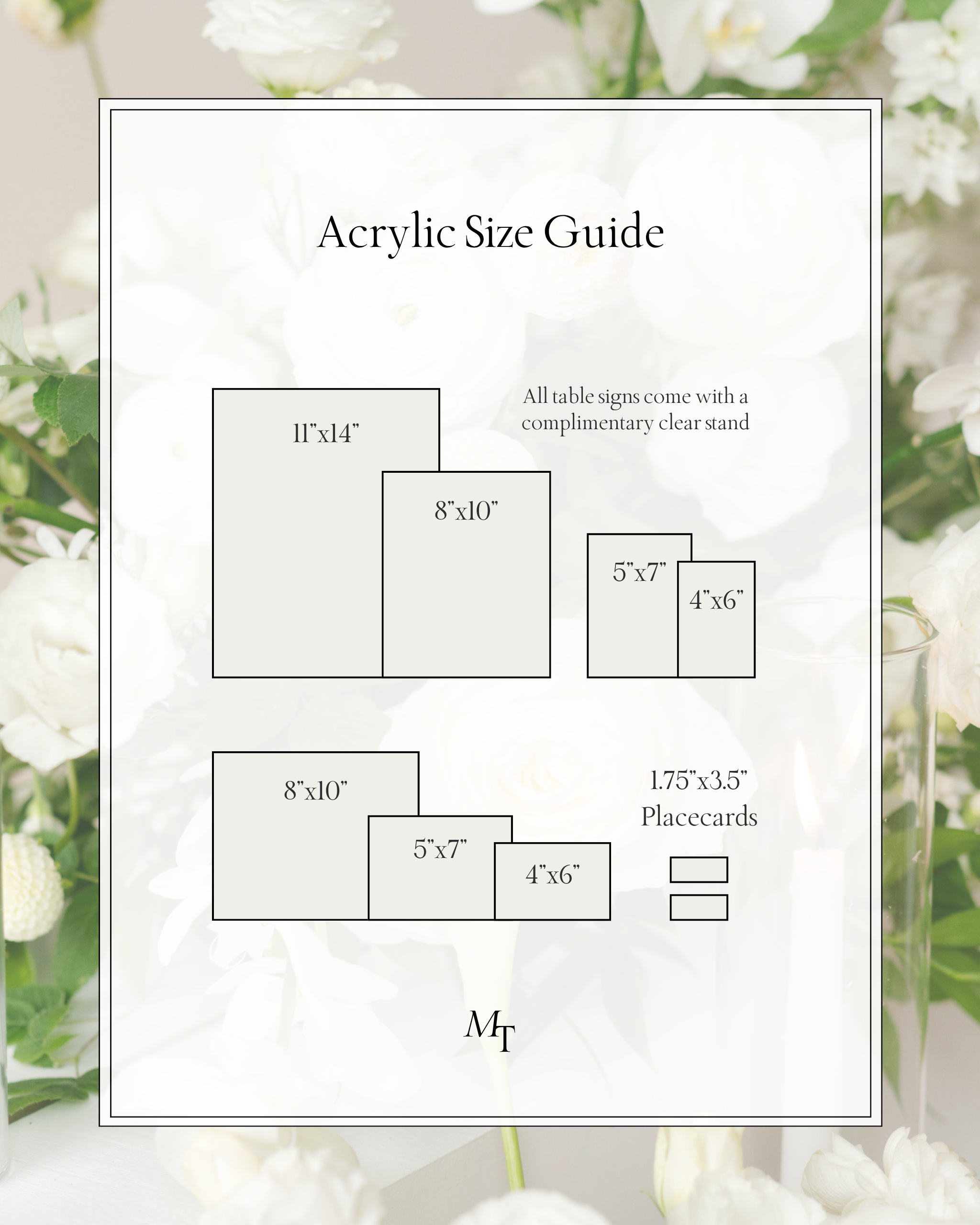 Acrylic Wedding Table Sign Size Guide