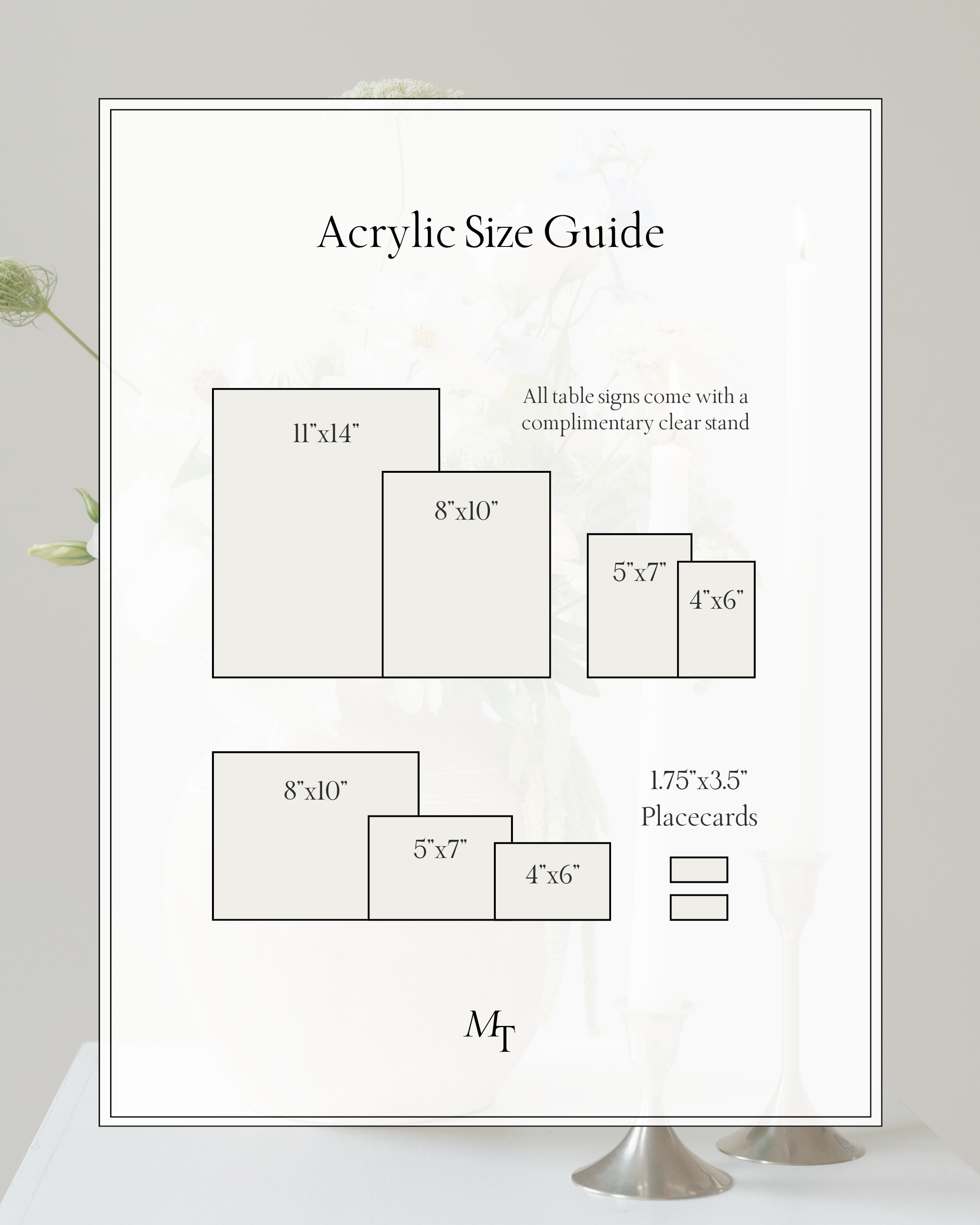 Acrylic Wedding Table Sign Size Guide