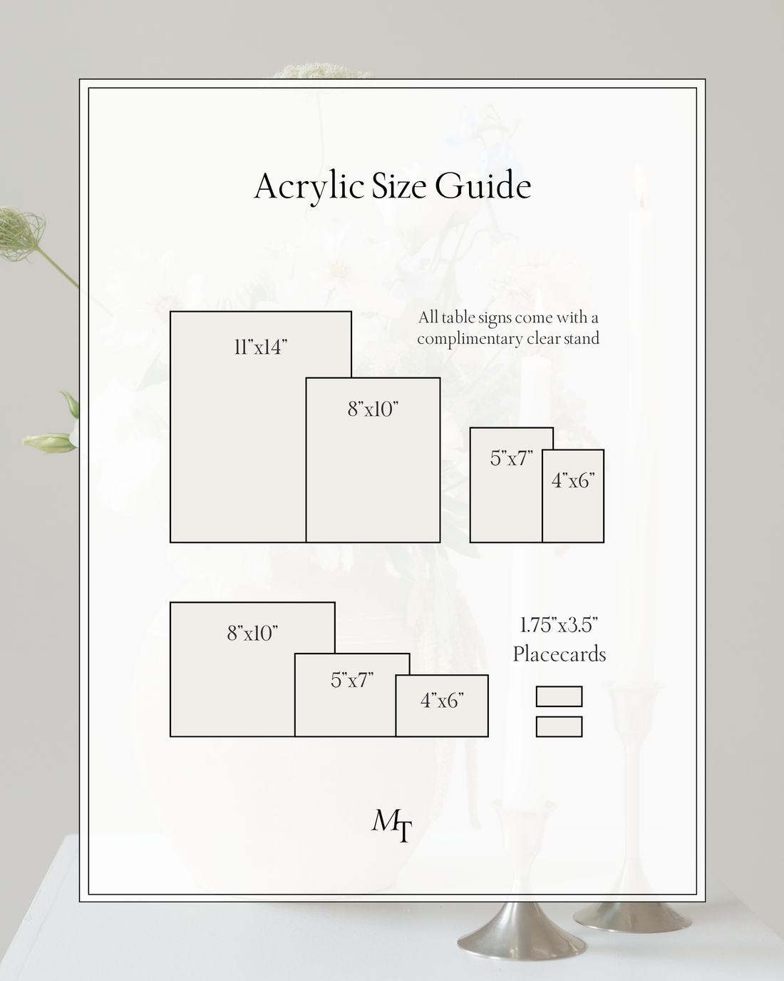 Acrylic Wedding Table Sign Size Guide