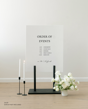 Acrylic Wedding Order of Events Sign Ceremony Cocktails Dinner Toasts Dance Send Off