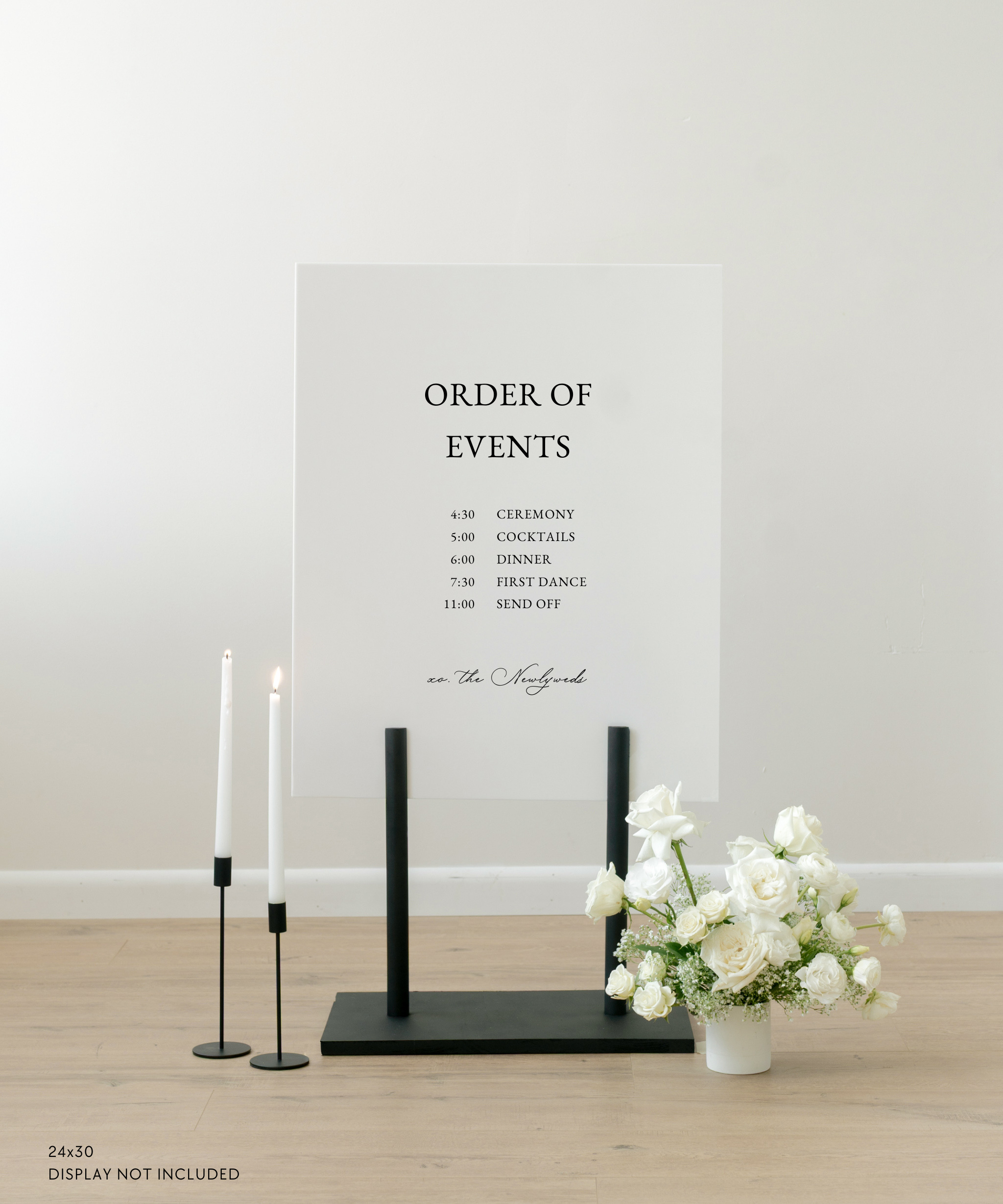 Acrylic Wedding Order of Events Sign ceremony cocktails dinner toasts dance send off