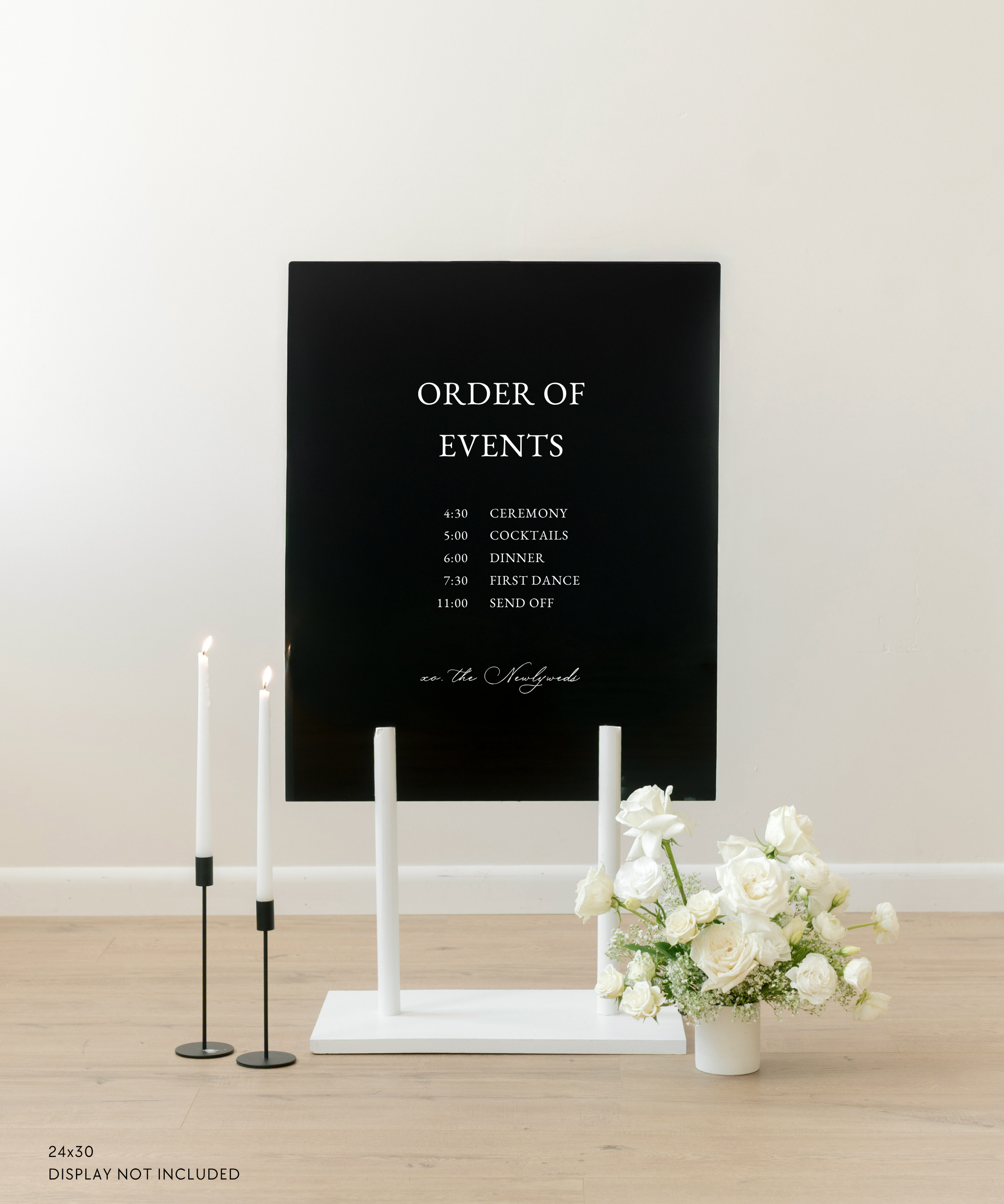 Acrylic Wedding Order of Events Sign Ceremony Cocktails Dinner Toasts Dance Send Off