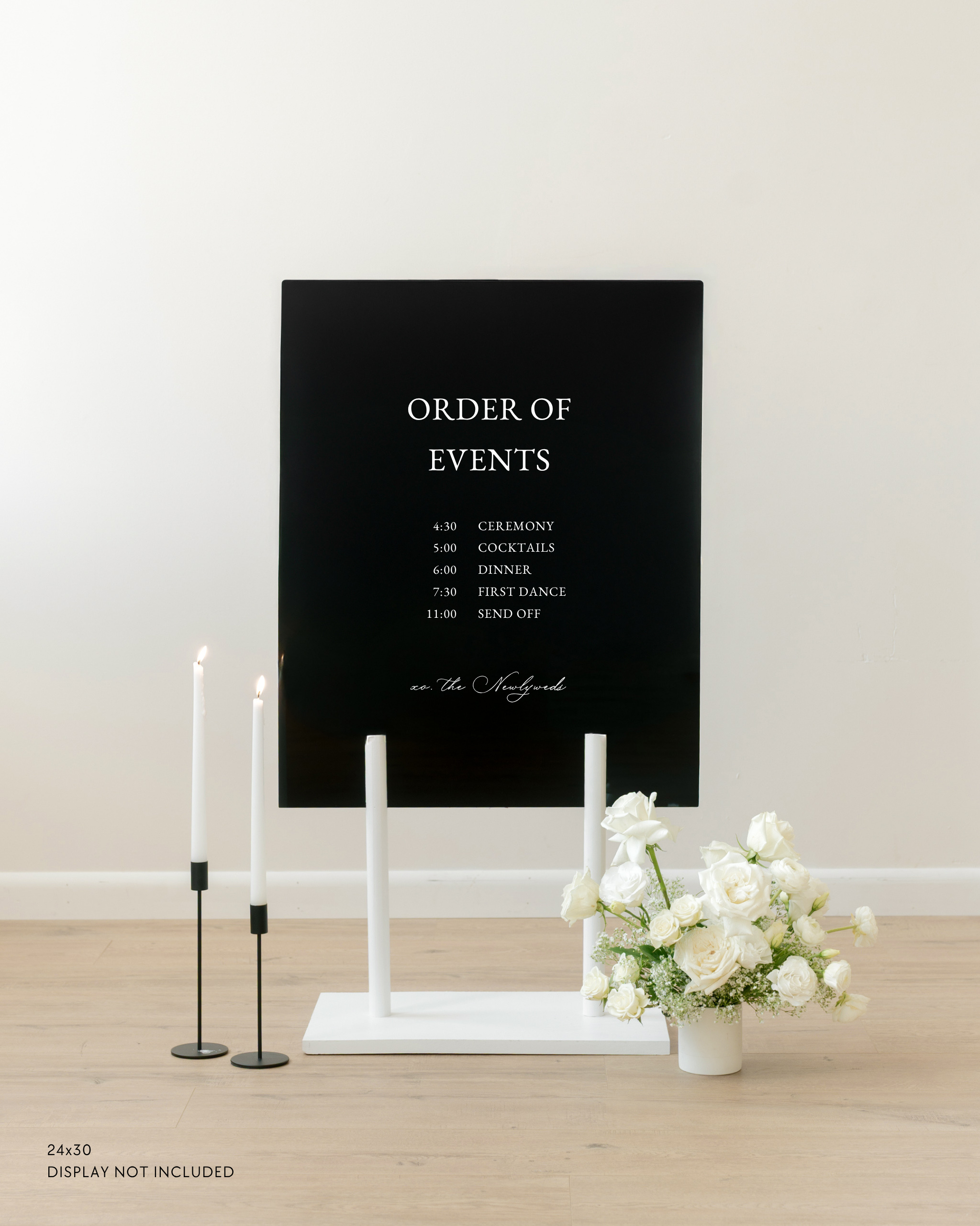 Acrylic Wedding Order of Events Sign Ceremony Cocktails Dinner Toasts Dance Send Off
