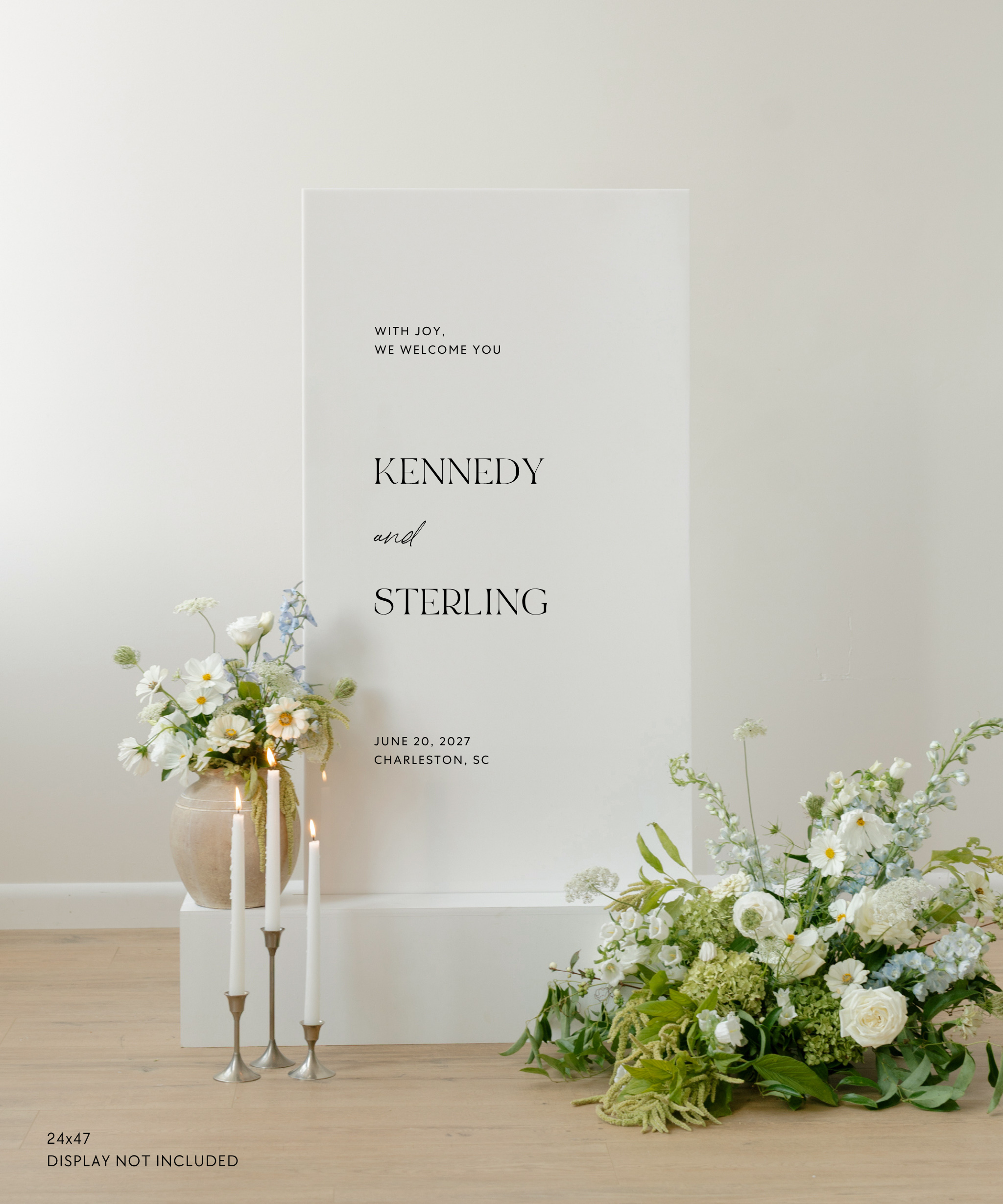 Acrylic Wedding Welcome Sign With Joy We Welcome You Kennedy and Sterling