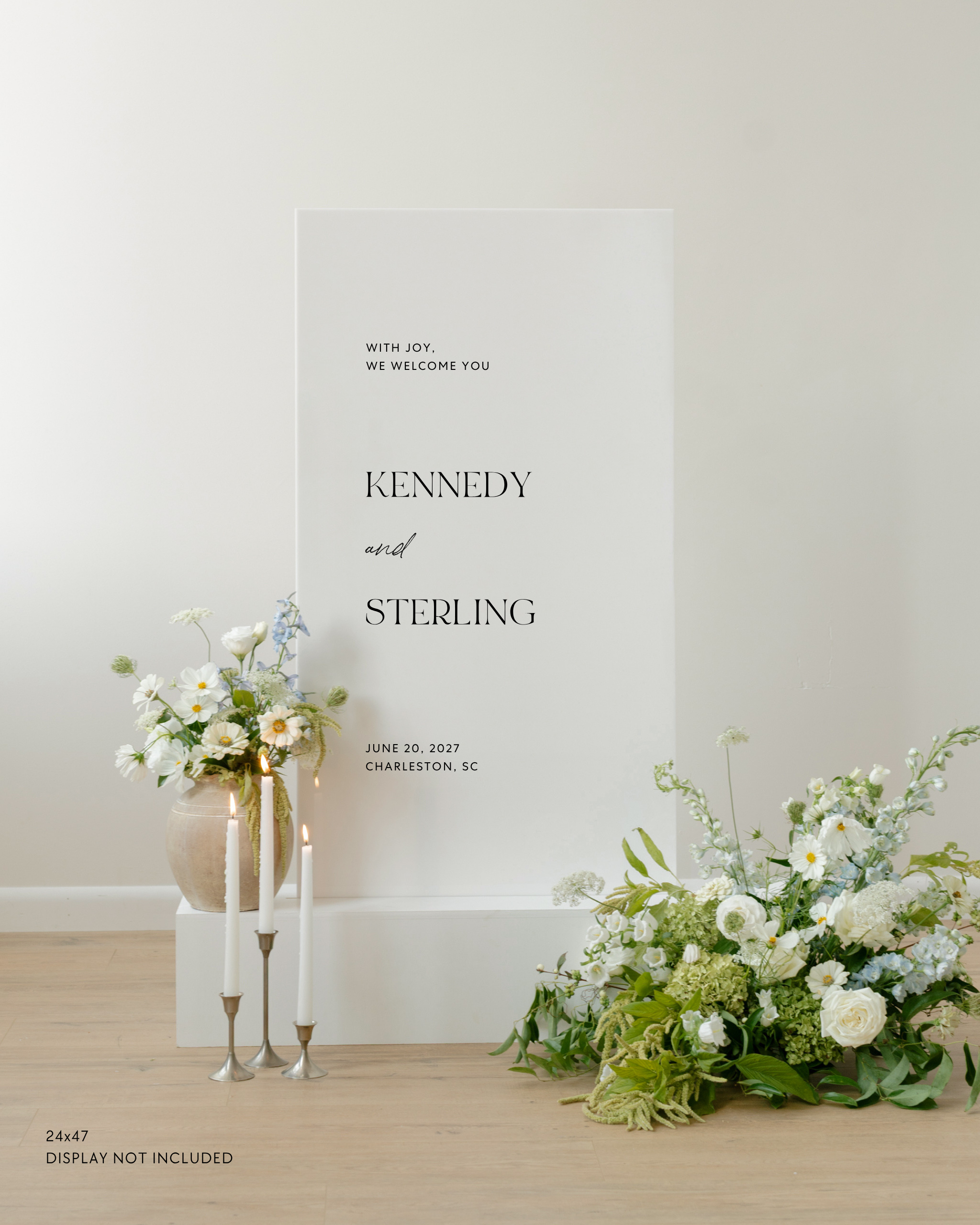 Acrylic Wedding Welcome Sign With Joy We Welcome You Kennedy and Sterling
