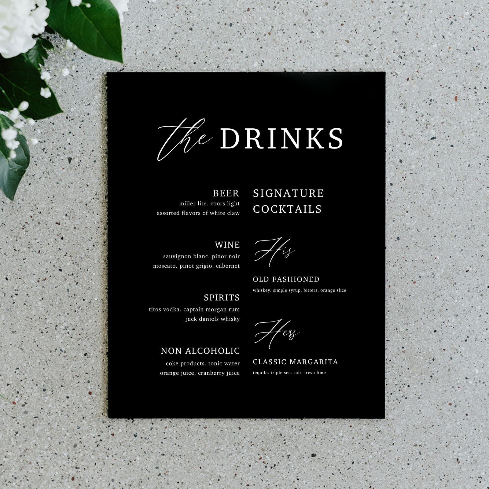 Drink Menu And Signature Drink Sign