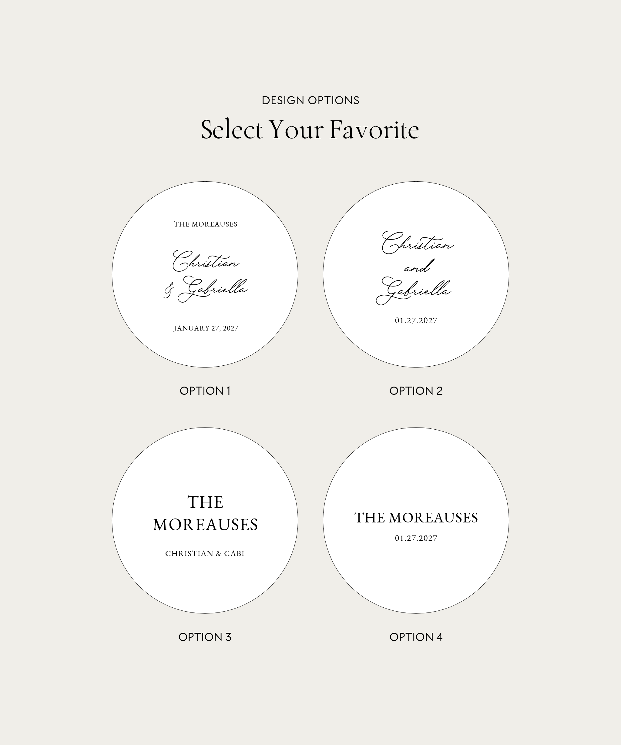 Claire wedding tambourine design options 1 to 4