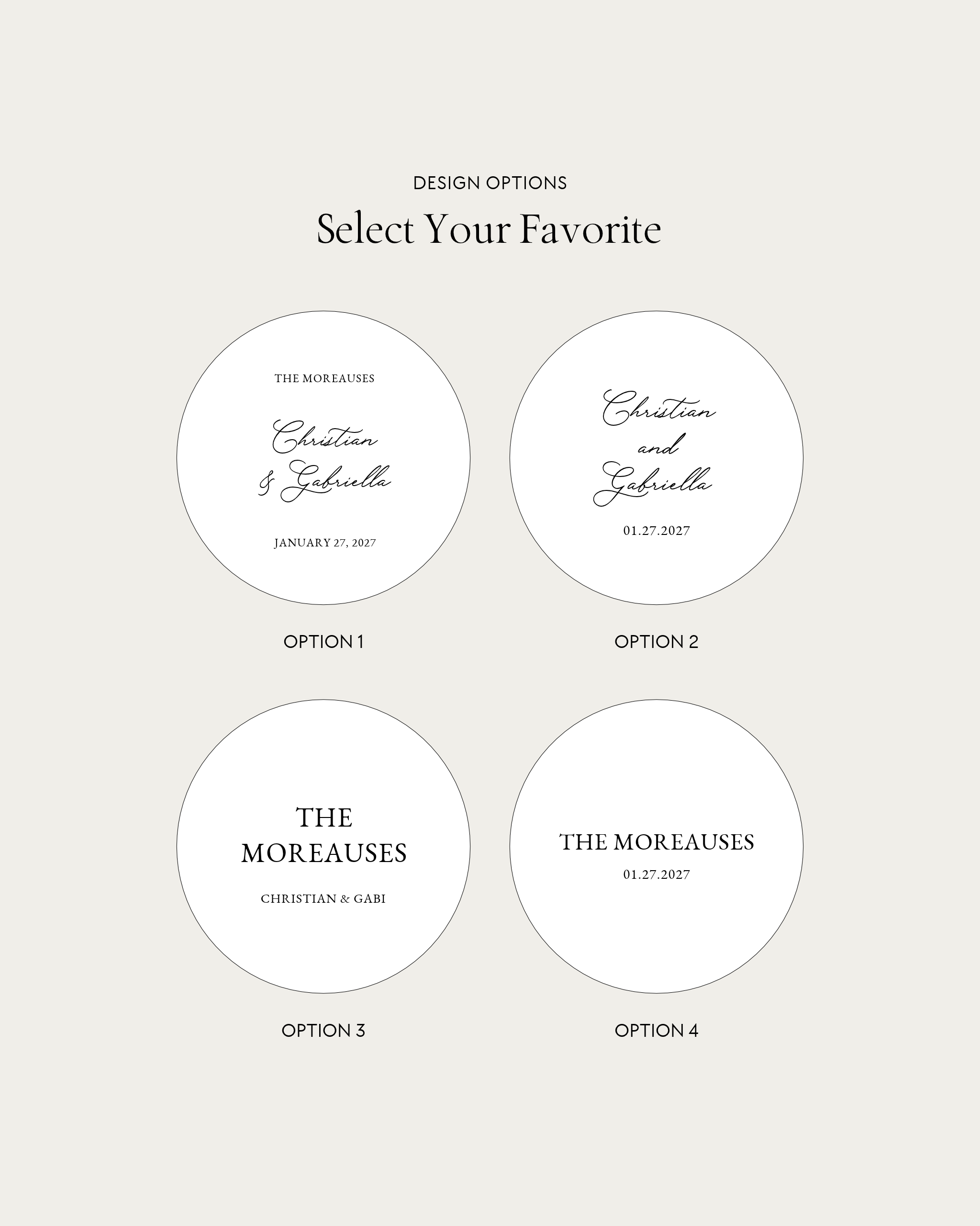 Claire wedding tambourine design options 1 to 4