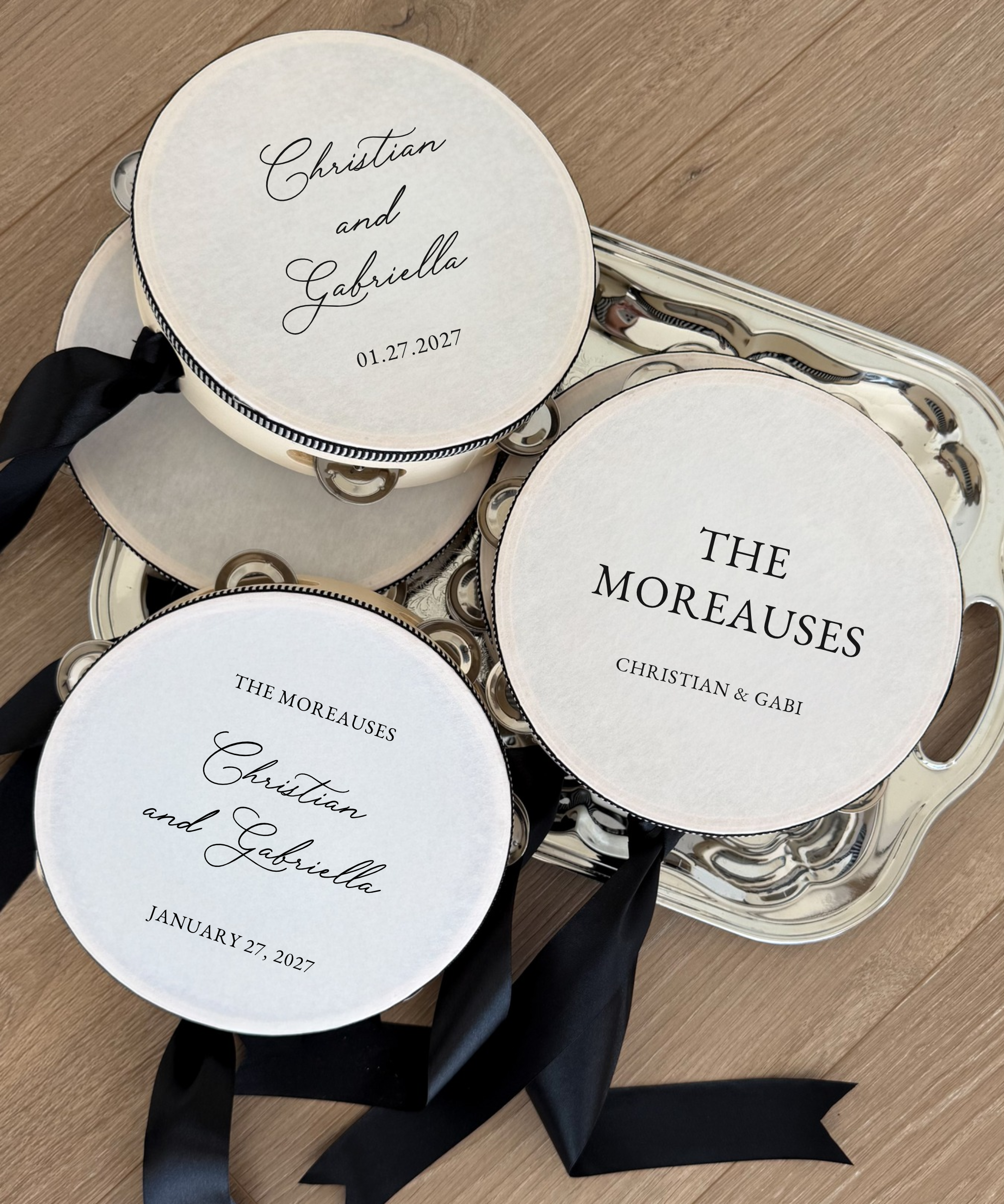 Claire personalized wedding tambourines