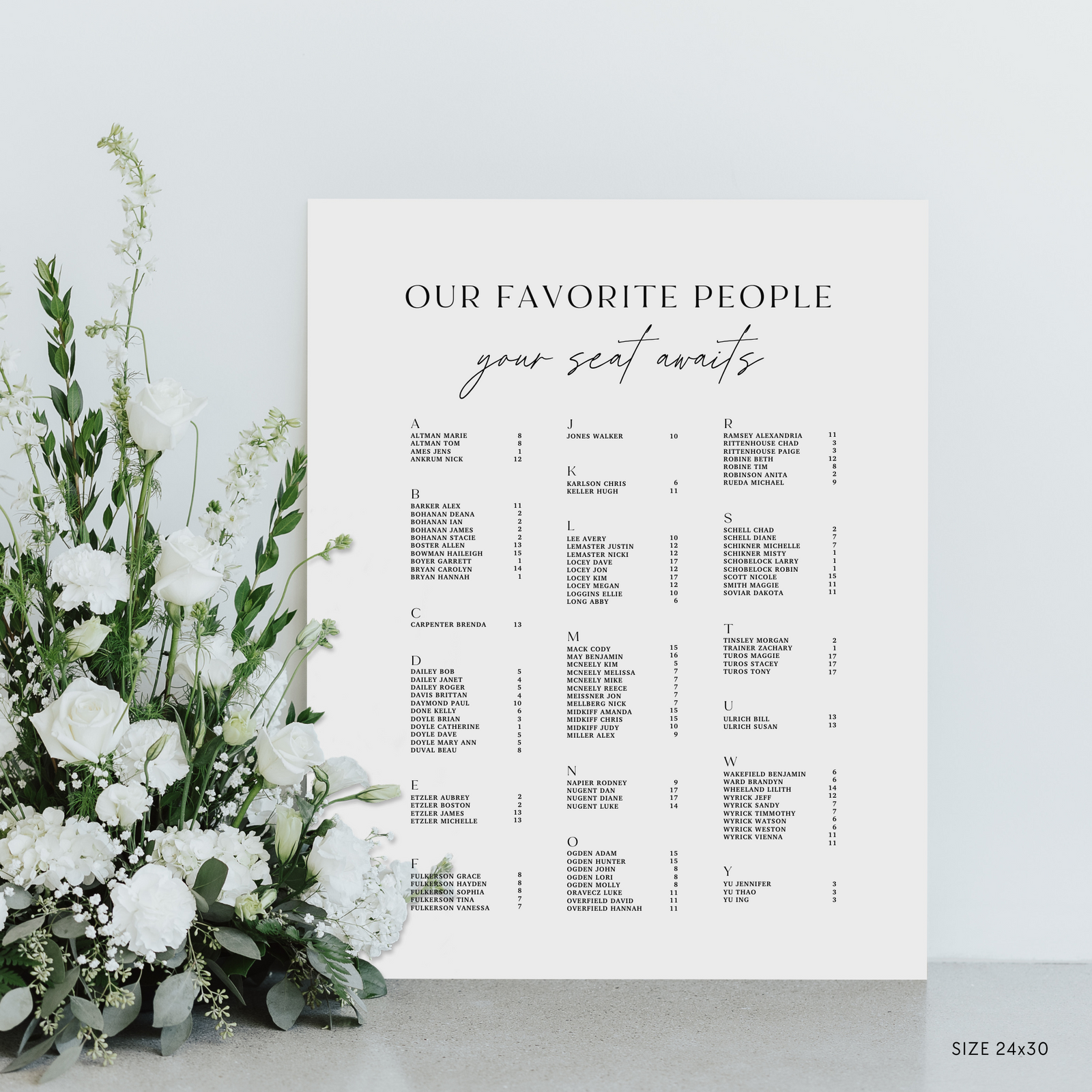 Standard Seating Chart