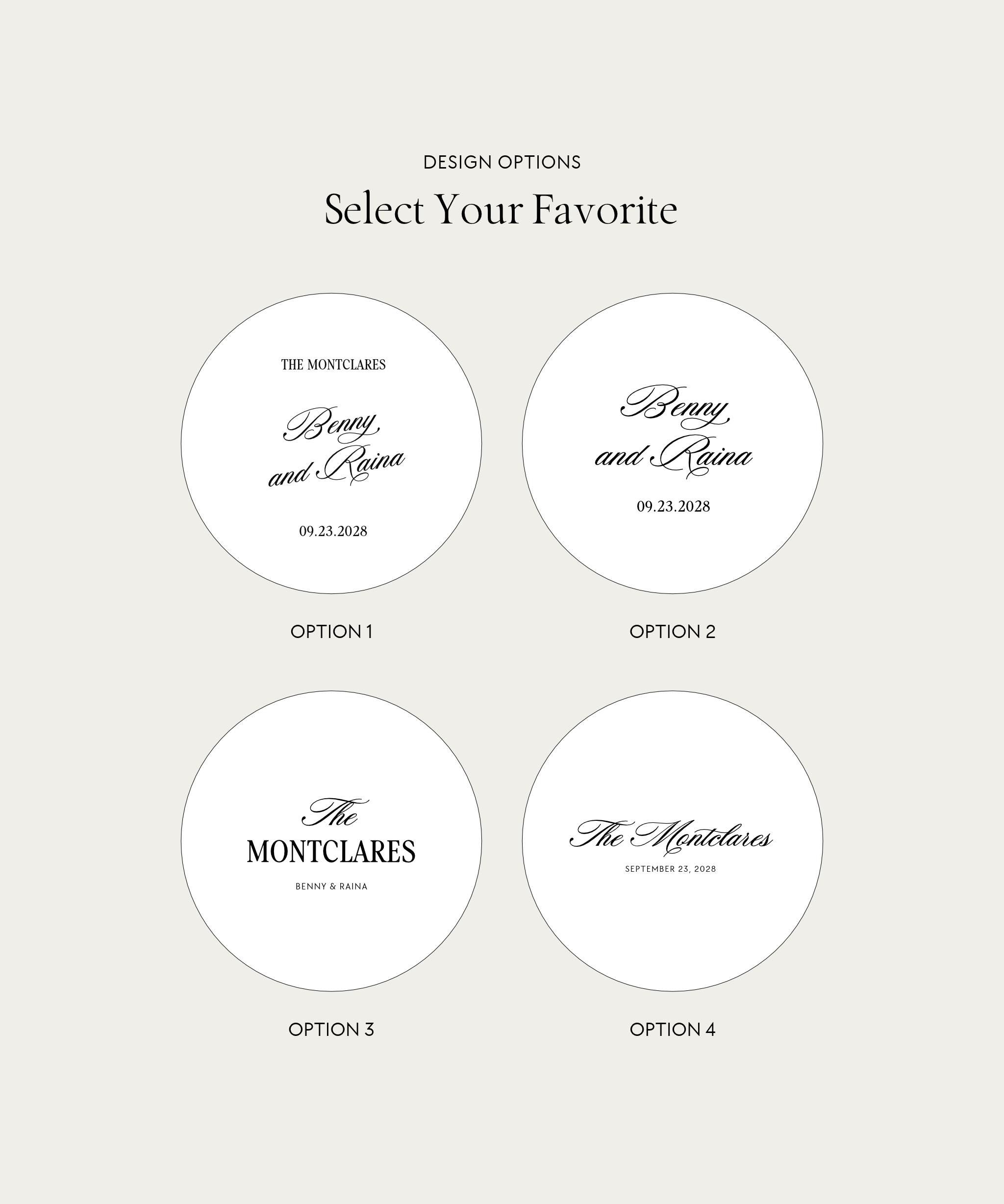 Haven wedding tambourine design options 1 to 4