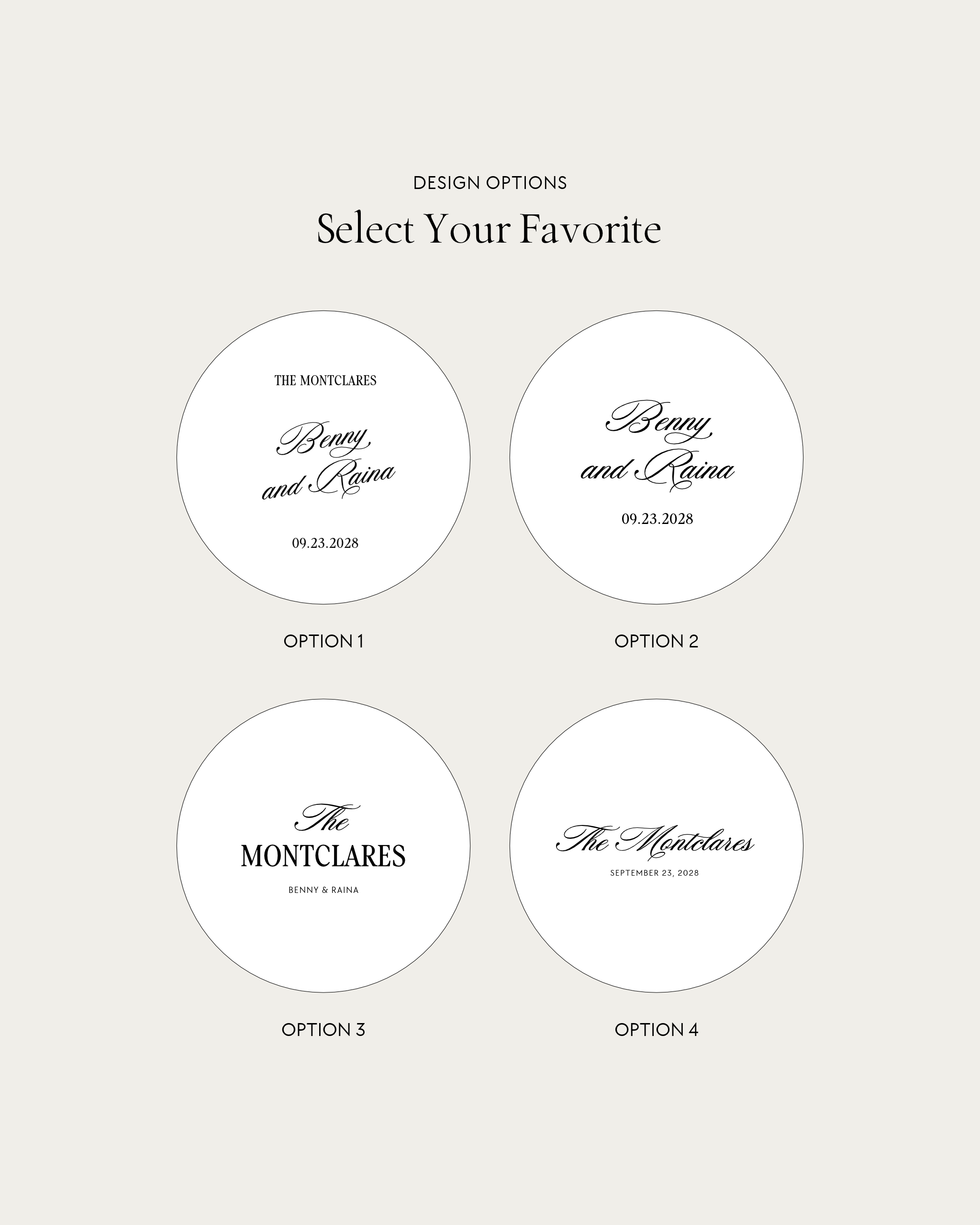 Haven wedding tambourine design options 1 to 4