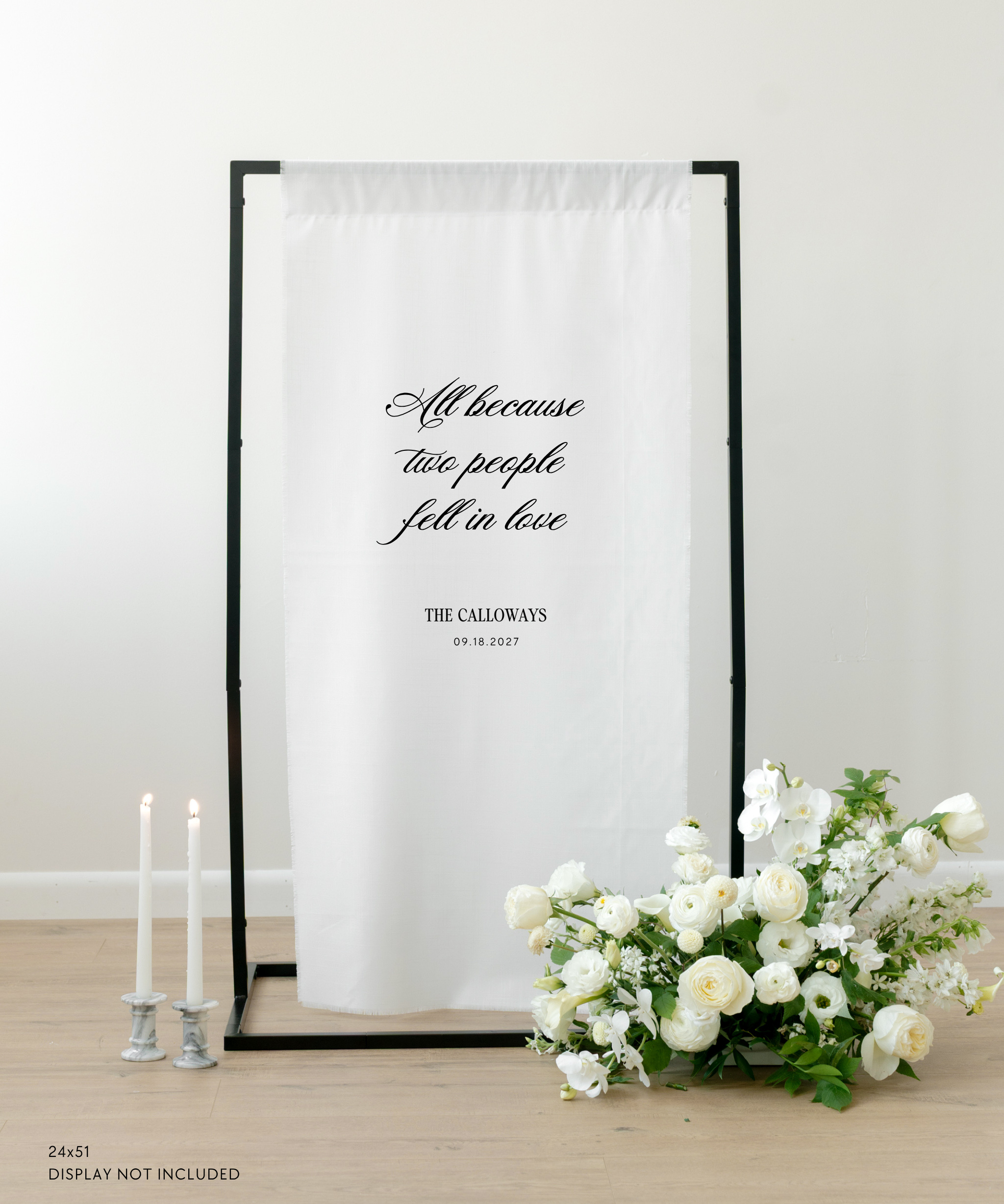 Linen Custom Quote Wedding Sign All Because Two People Fell In Love Personalized Elegant Script