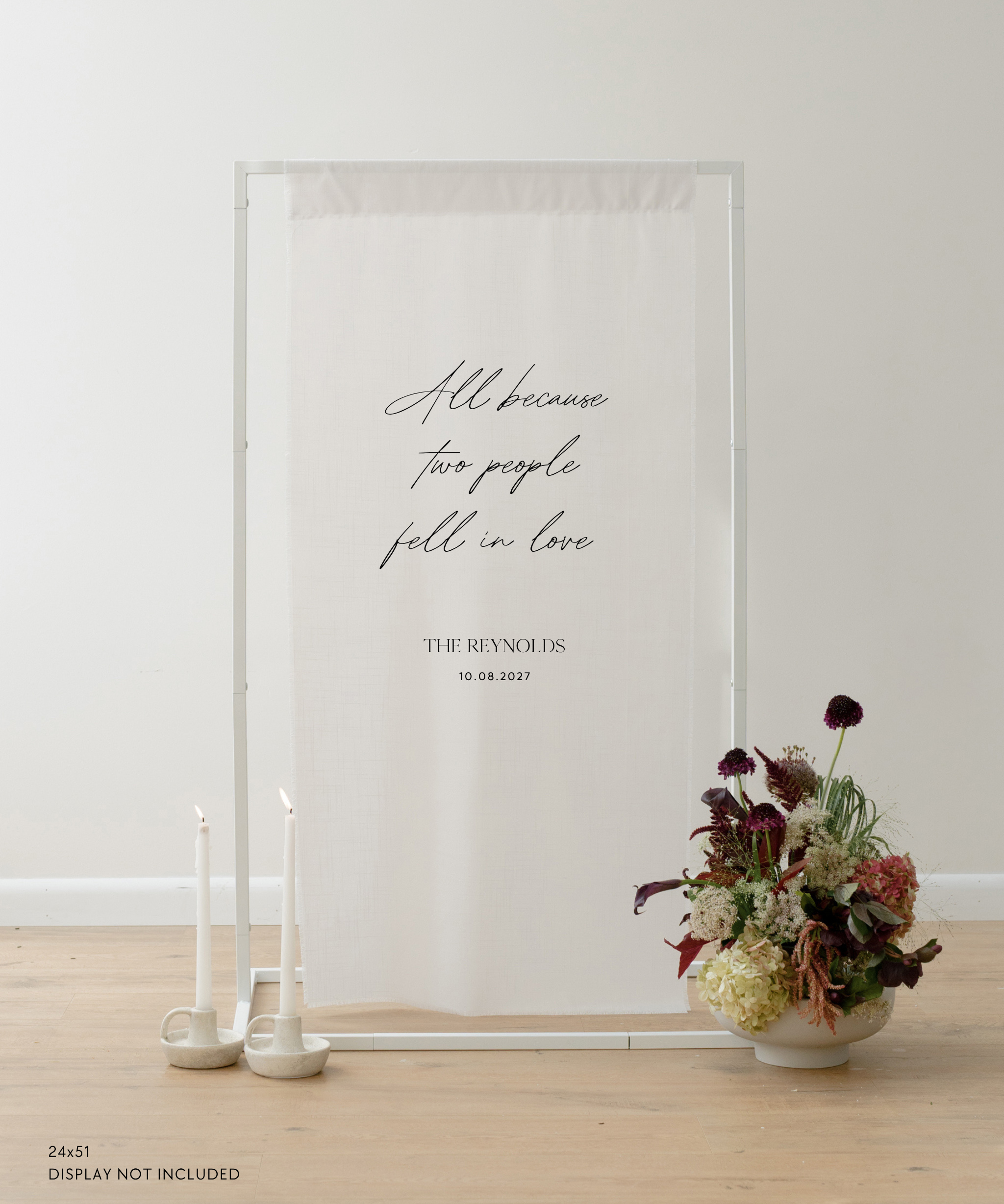 Linen Custom Wedding Quote Sign All Because Two People Fell In Love Personalized Elegant Script