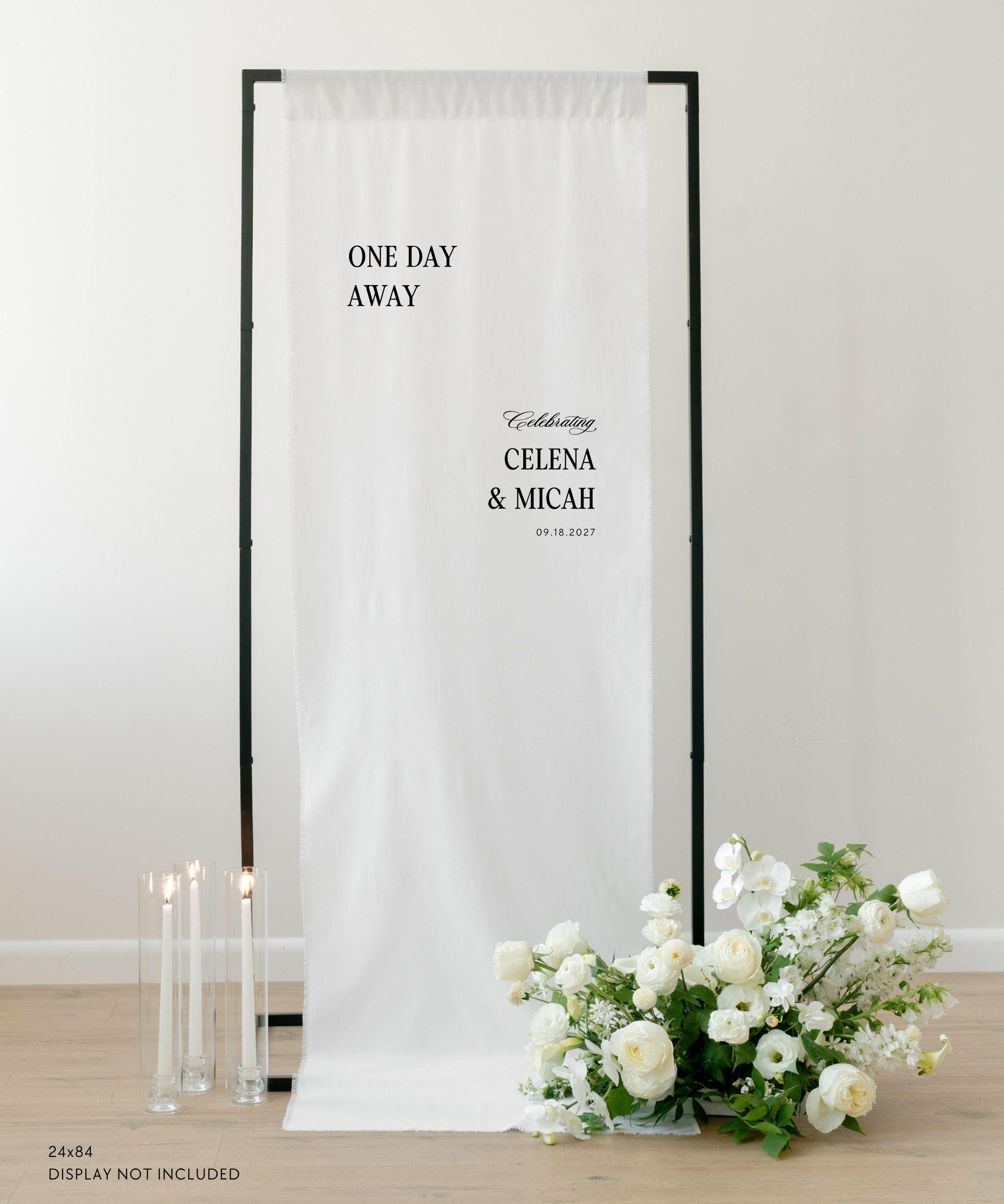 Linen Wedding Rehearsal Dinner Welcome Sign One Day Away