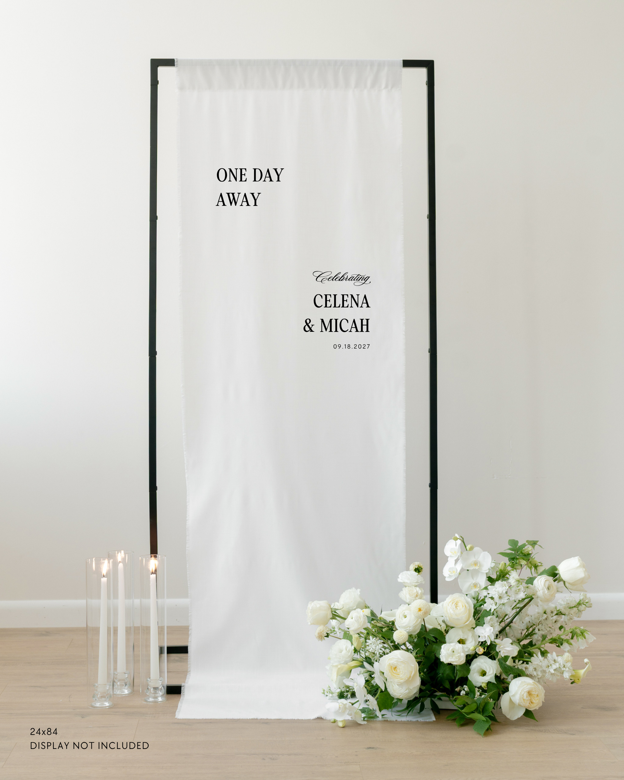 Linen Wedding Rehearsal Dinner Welcome Sign One Day Away