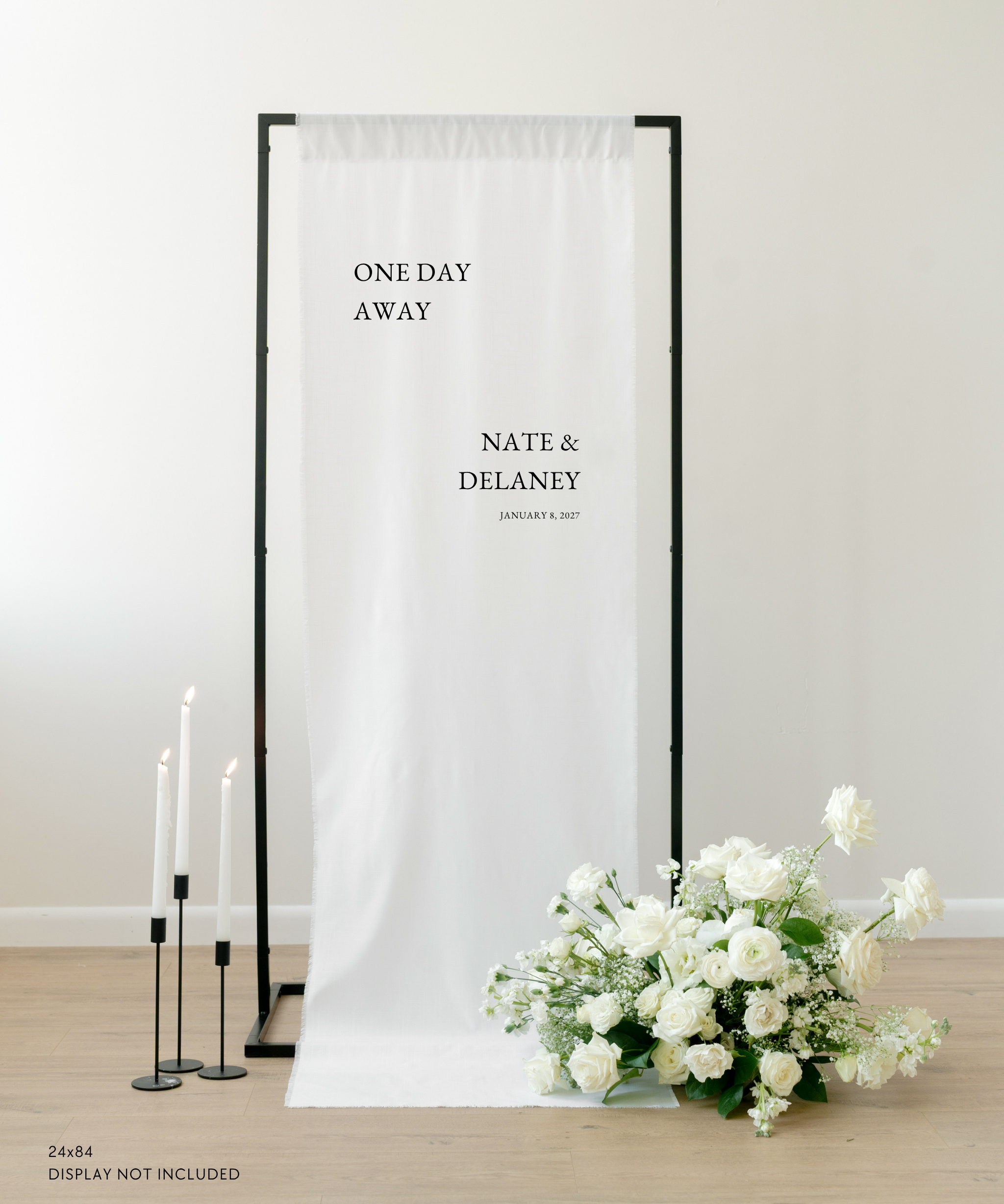 Linen Wedding Rehearsal Dinner Welcome Sign One Day Away