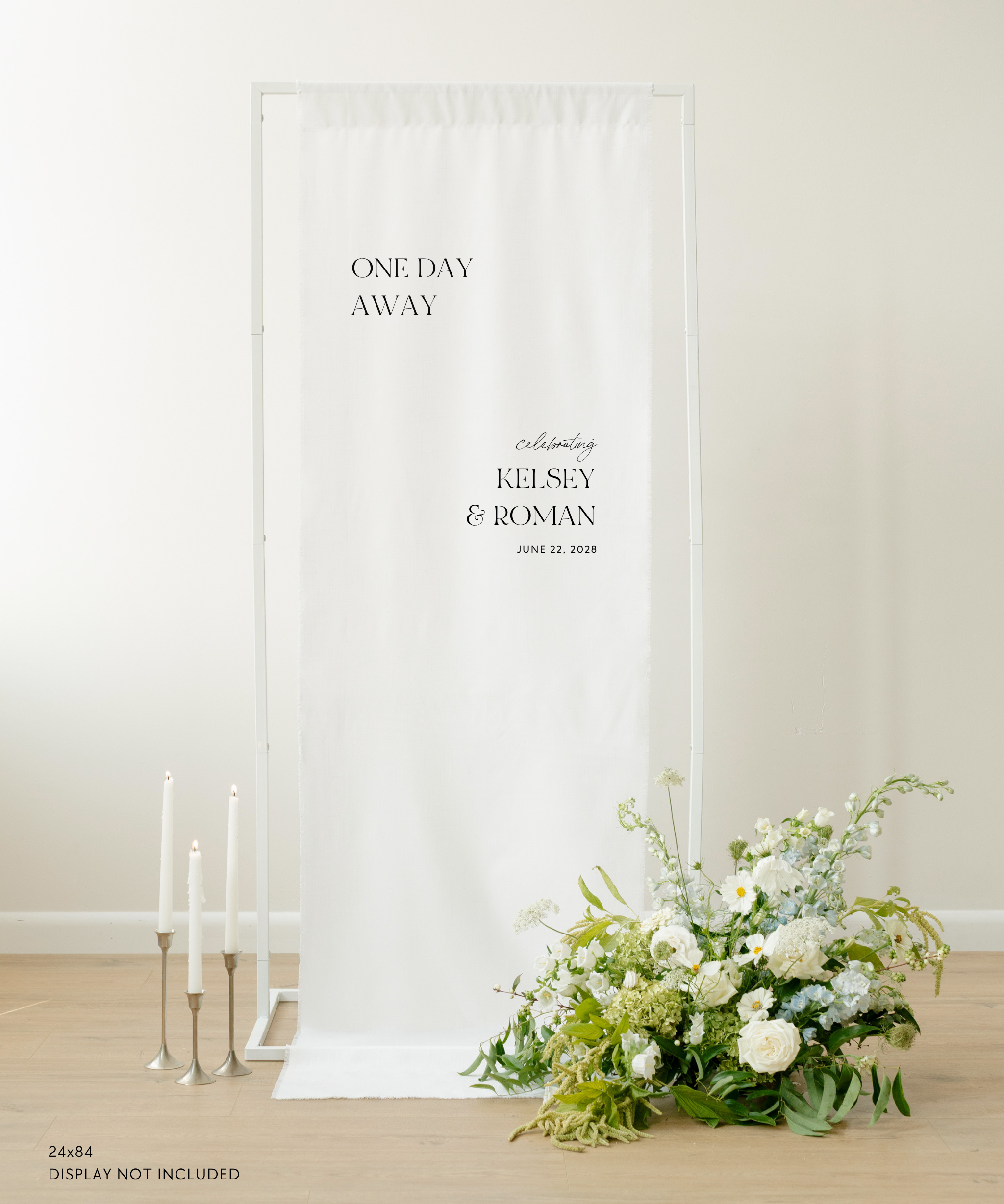 Linen Wedding Rehearsal Dinner Welcome Sign One Day Away
