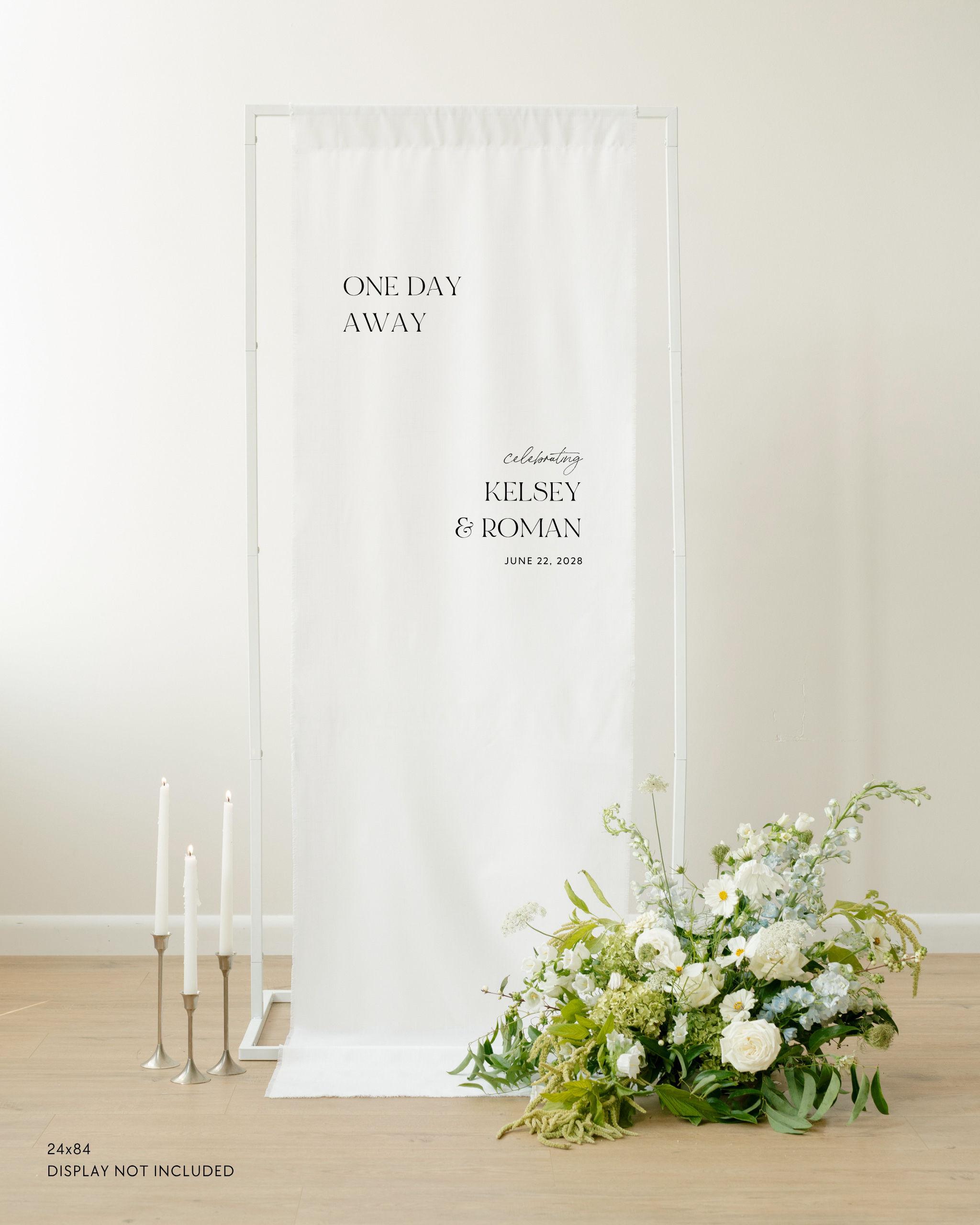 Linen Wedding Rehearsal Dinner Welcome Sign One Day Away