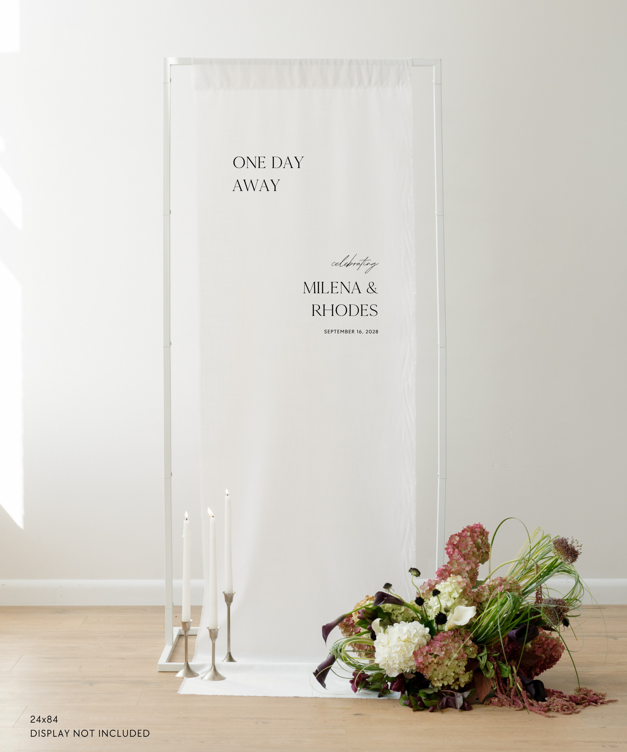 Linen Wedding Rehearsal Dinner Welcome Sign One Day Away