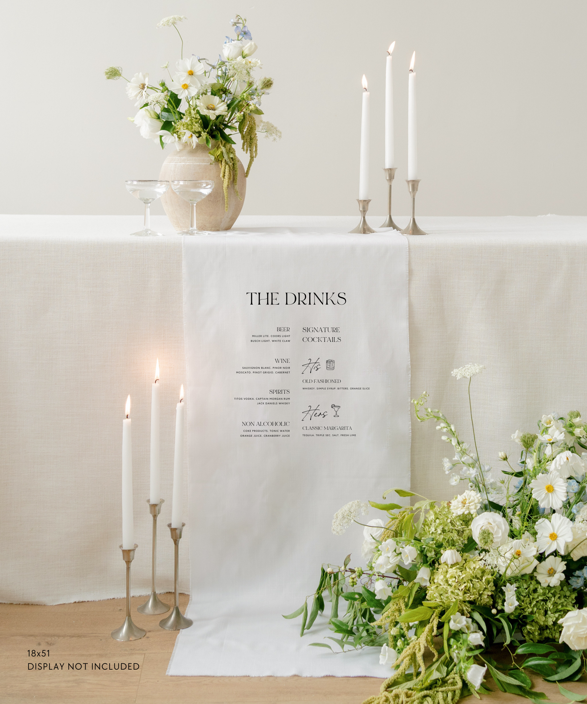 Linen Wedding Bar Menu Sign With Signature Drinks