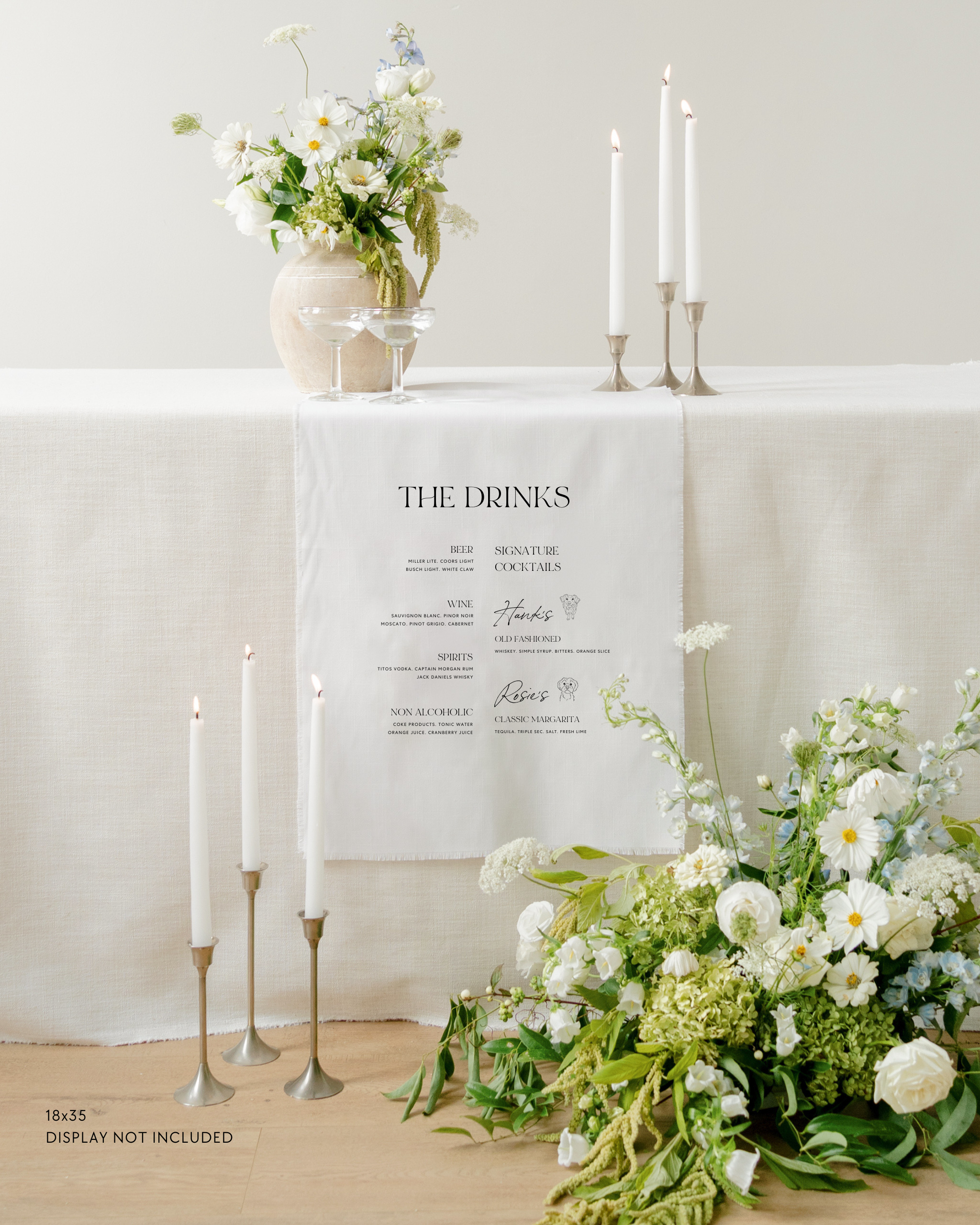 Linen Wedding Bar Menu Sign With Signature Drinks