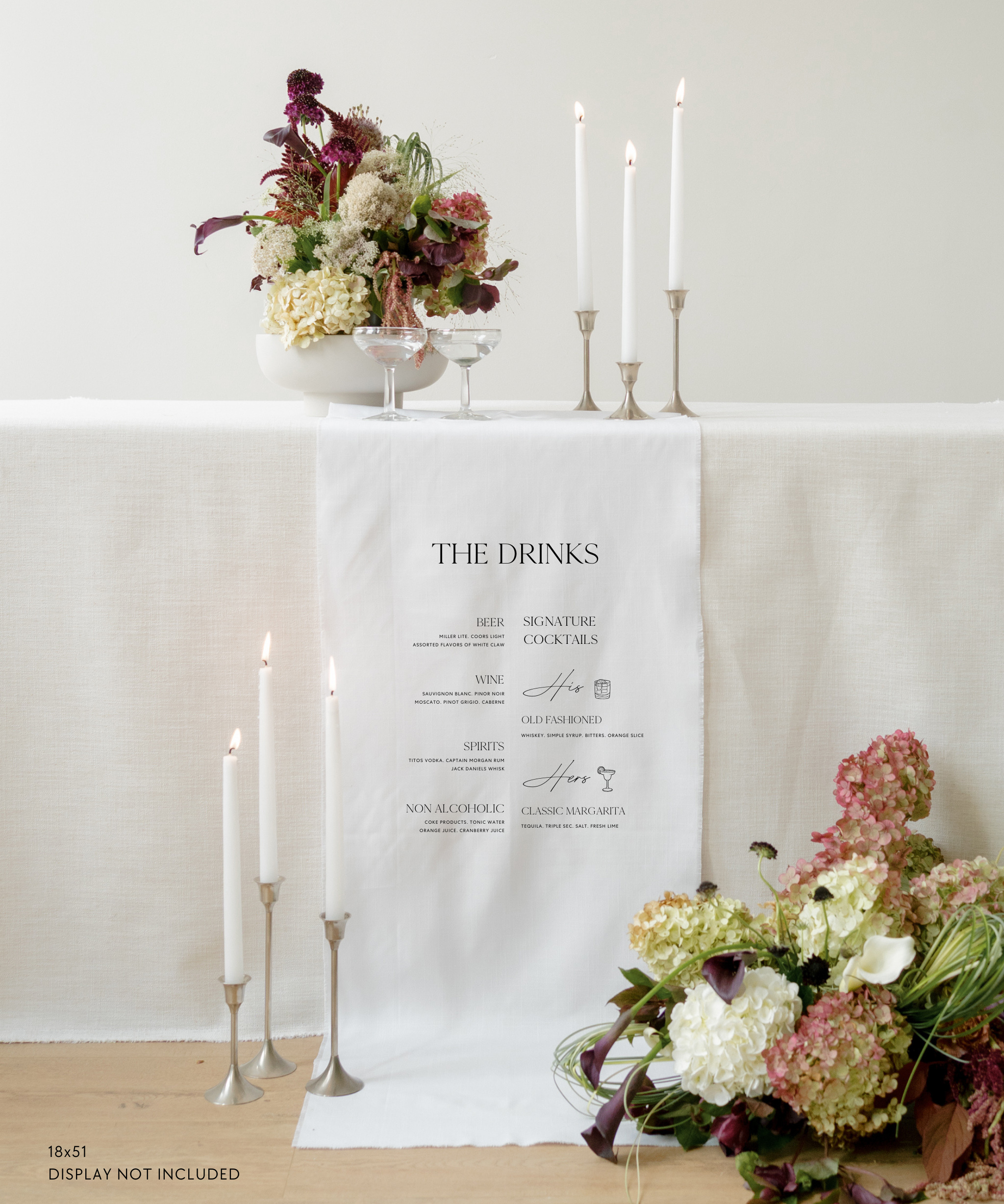 Linen Wedding Bar Menu Sign With Signature Drinks