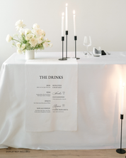 Linen Wedding Bar Menu Sign with drink selections