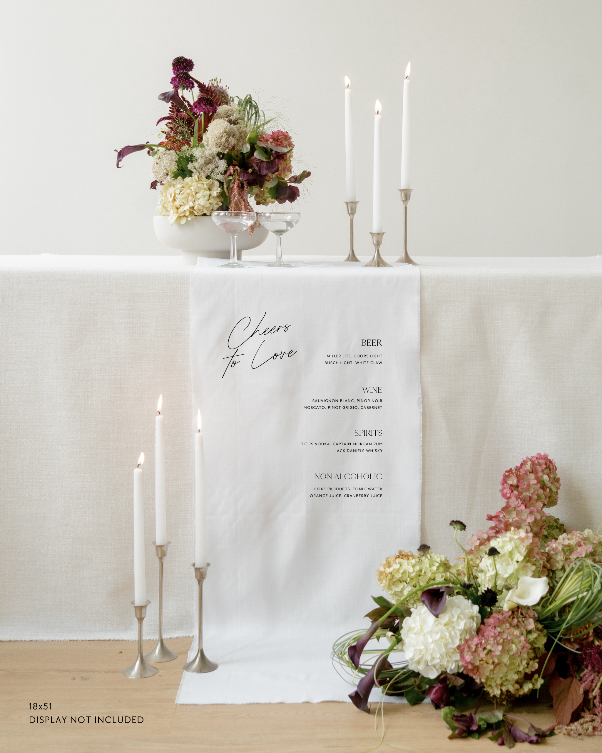 Linen Wedding Bar Menu Sign Cheers to Love