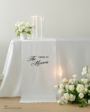 Haven linen wedding sweetheart table sign reading Cheers to The Mercers