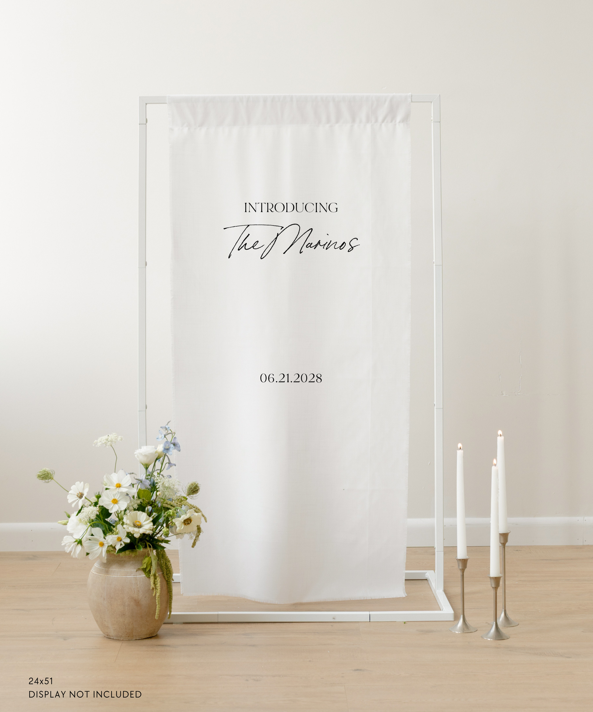 Linen Wedding Welcome Sign introducing The Marinos
