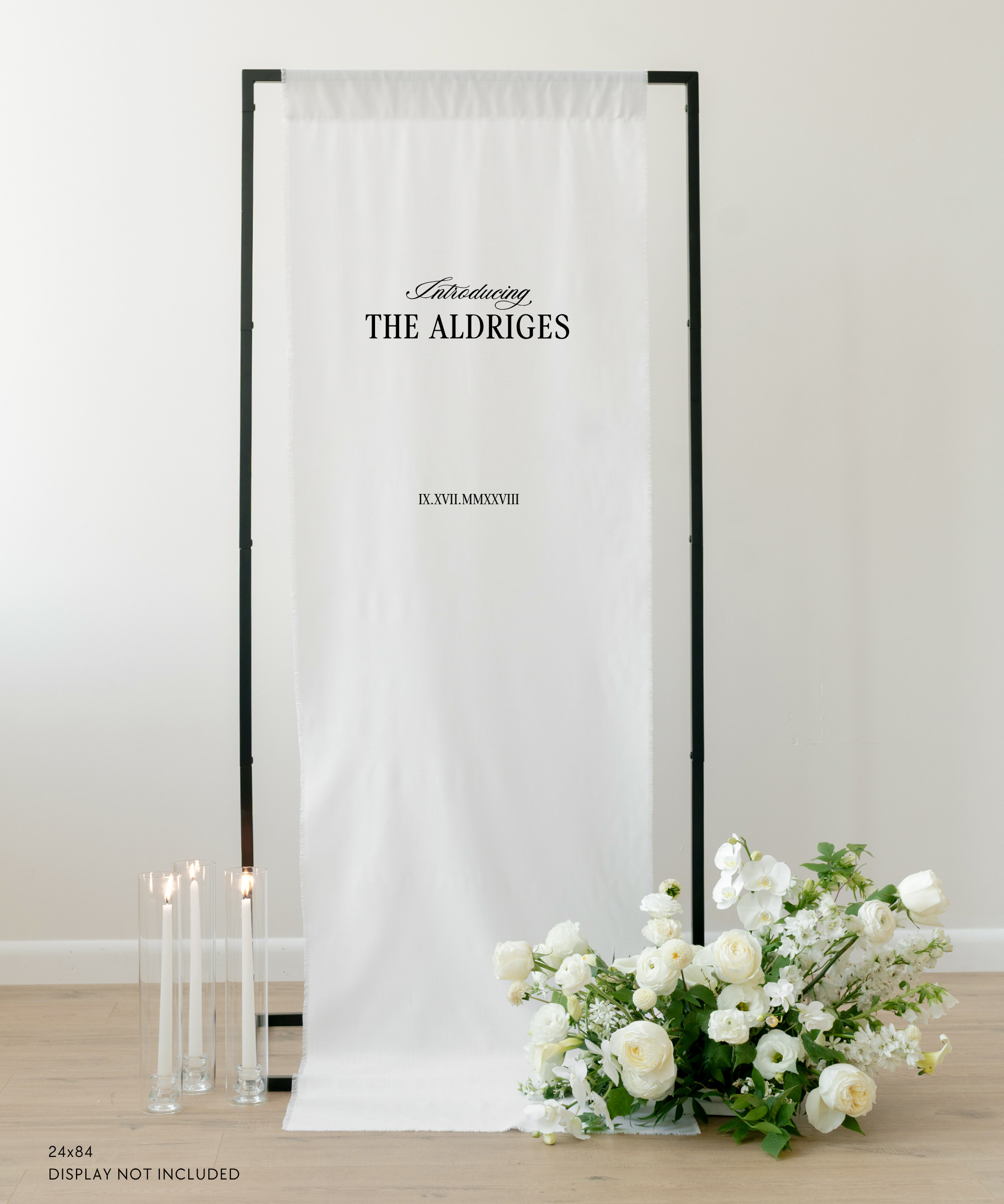 Linen Wedding Welcome Sign introducing The Aldriges