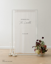 Linen Wedding Welcome Sign introducing The Lovells