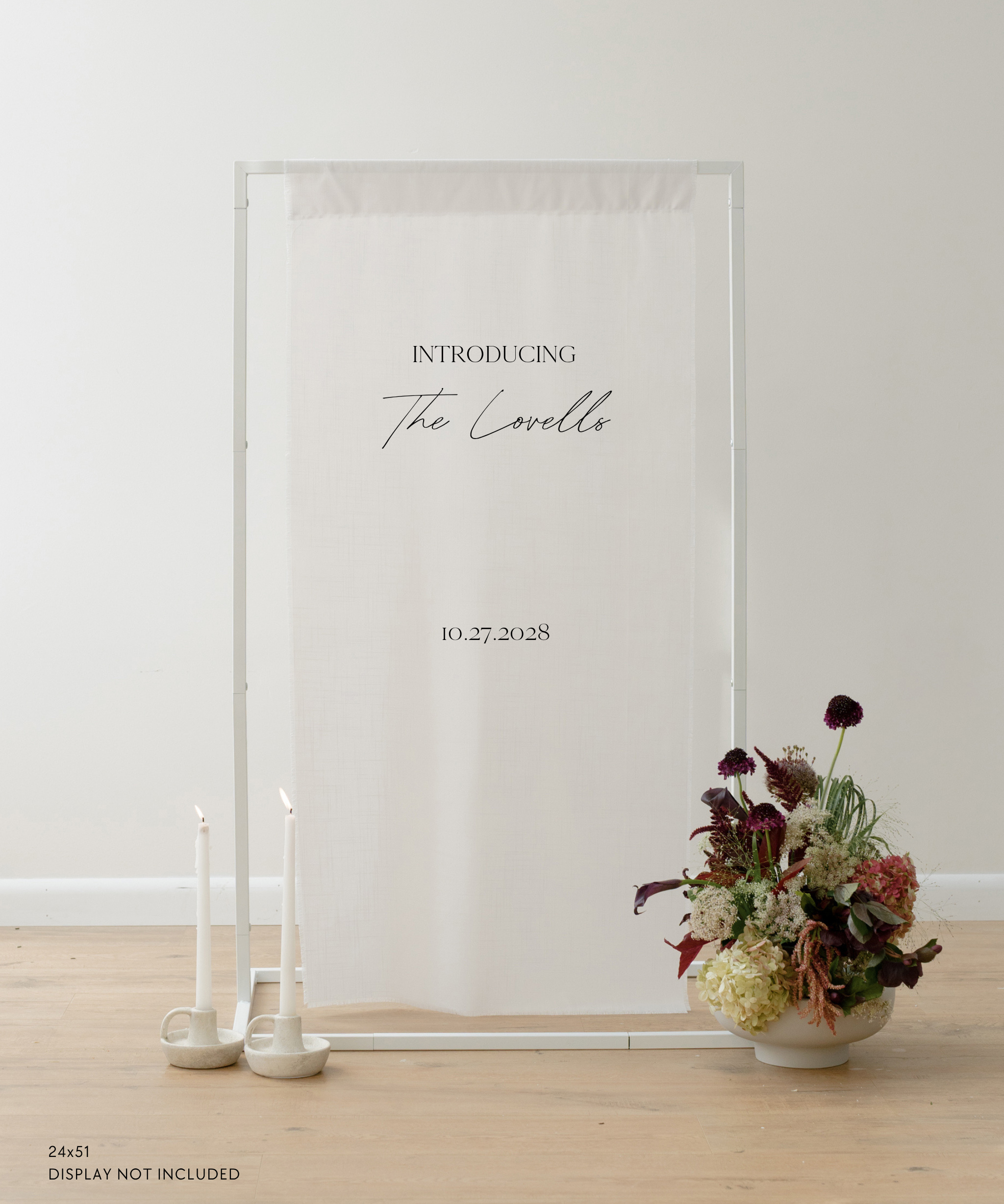 Linen Wedding Welcome Sign introducing The Lovells