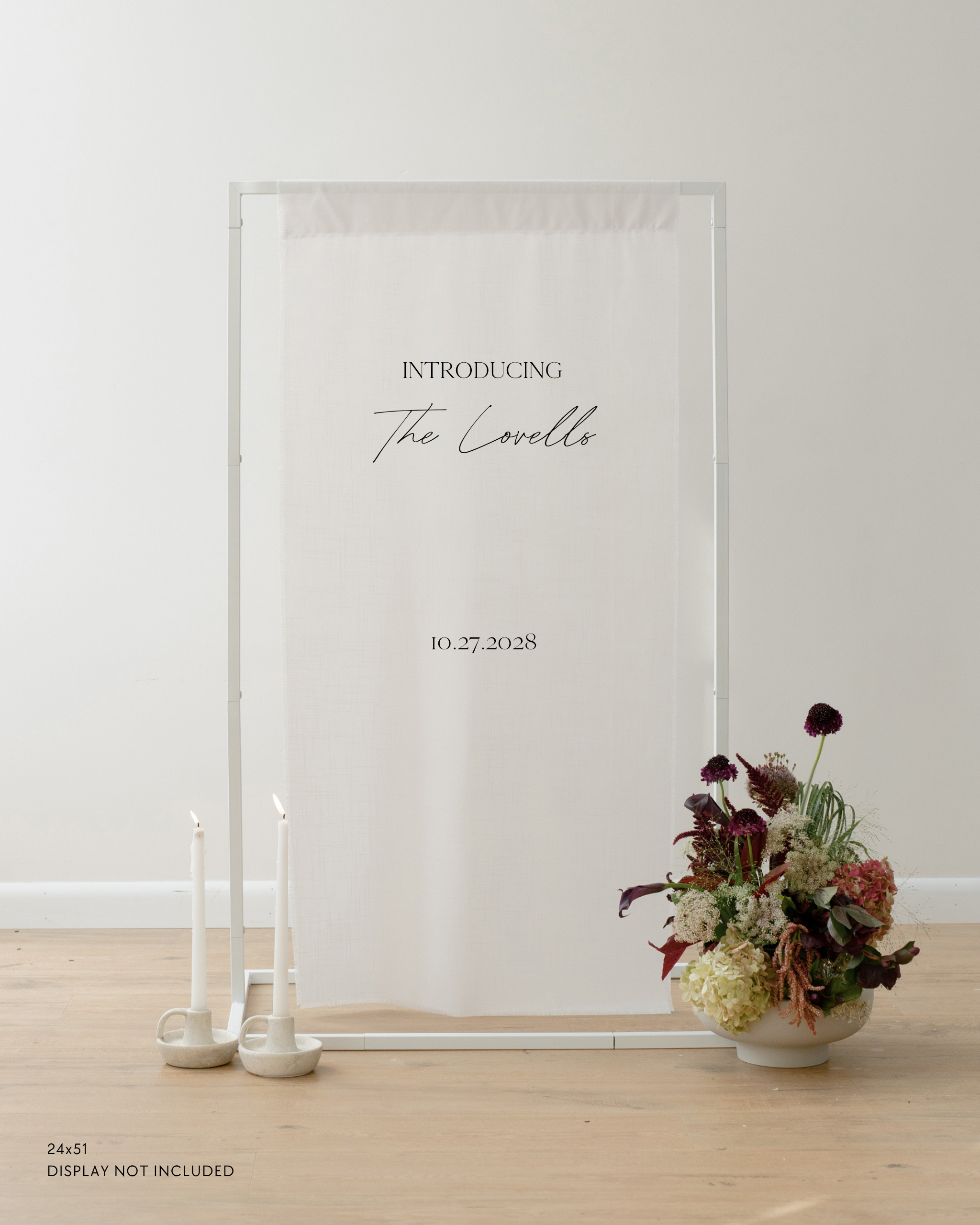 Linen Wedding Welcome Sign introducing The Lovells