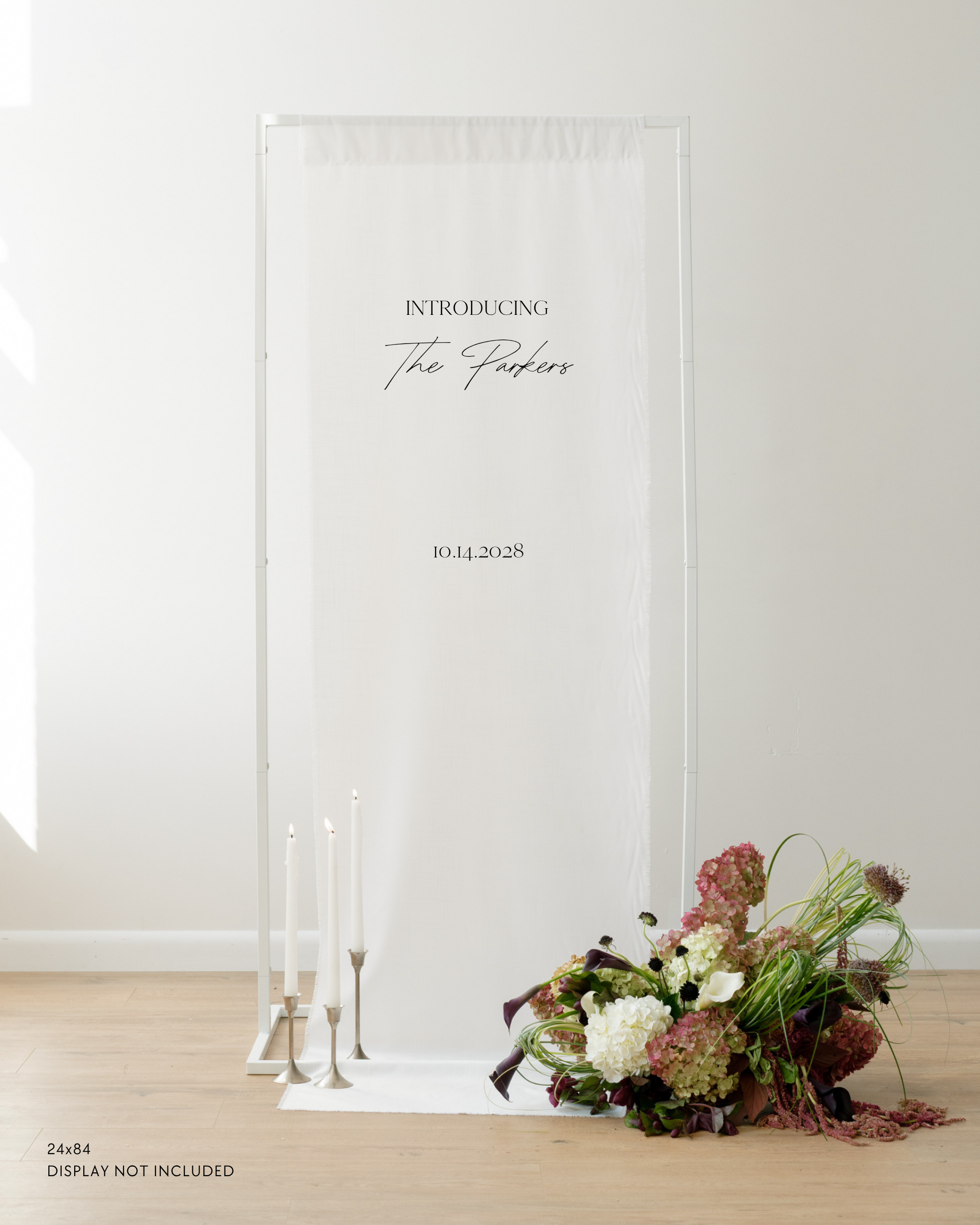 Linen Wedding Welcome Sign introducing The Parkers
