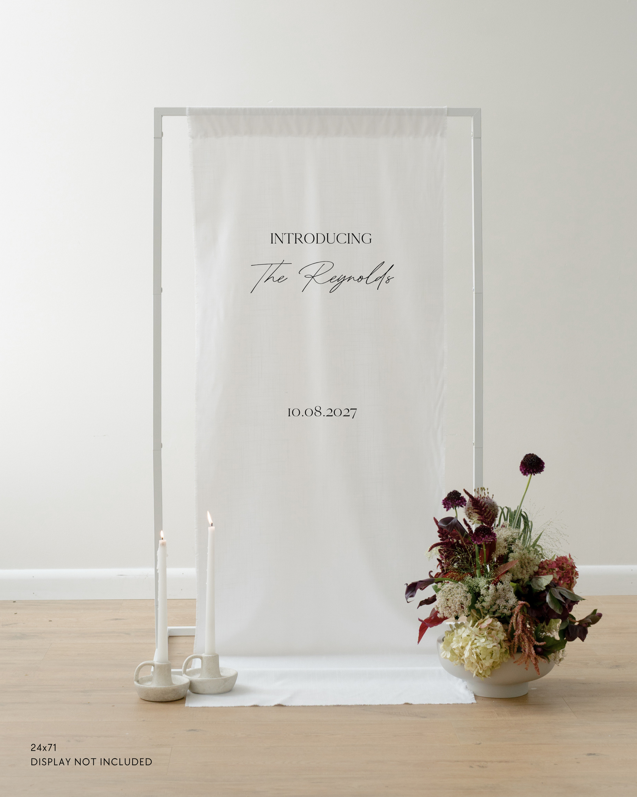 Linen Wedding Welcome Sign introducing The Reynolds