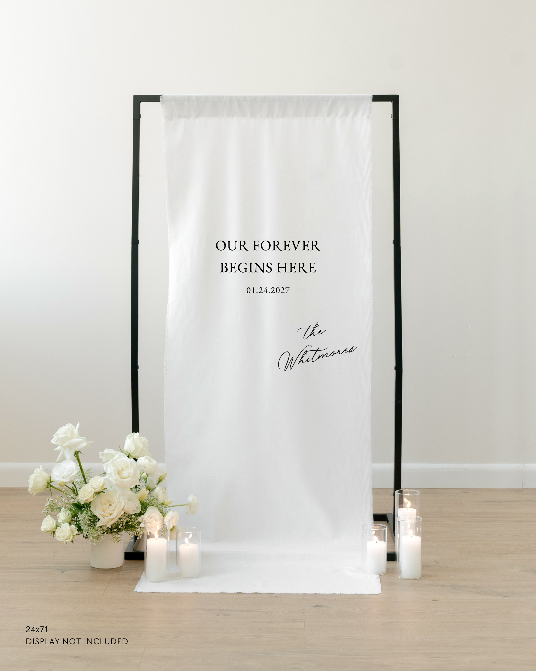 Linen Wedding Welcome Sign Our Forever Begins Here 01.24.2027