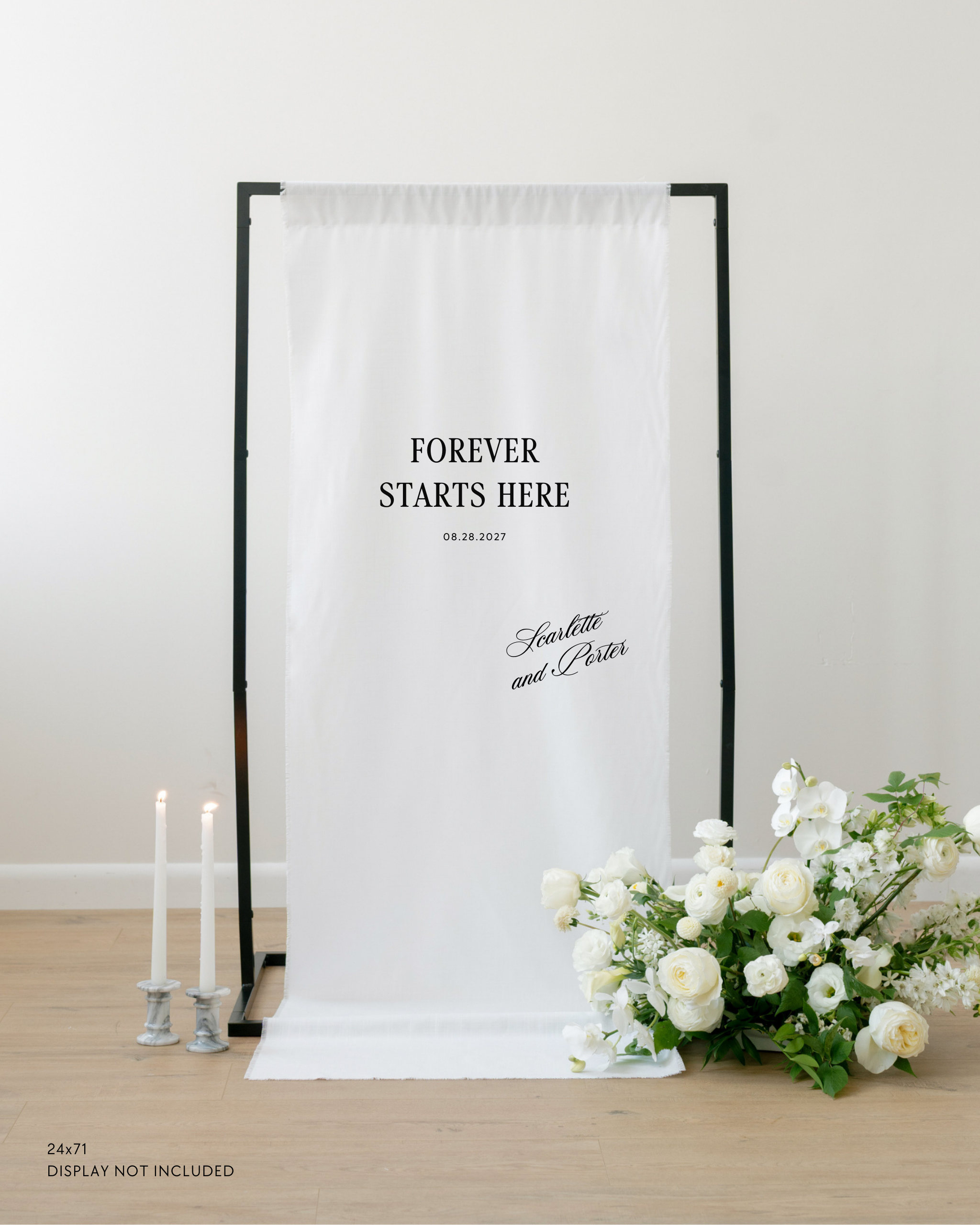 Linen Welcome Wedding Sign forever starts here