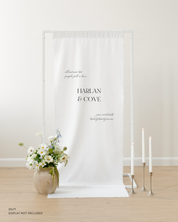 Linen Wedding Welcome Sign Harlan and Cove with all our love and twenty twenty seven