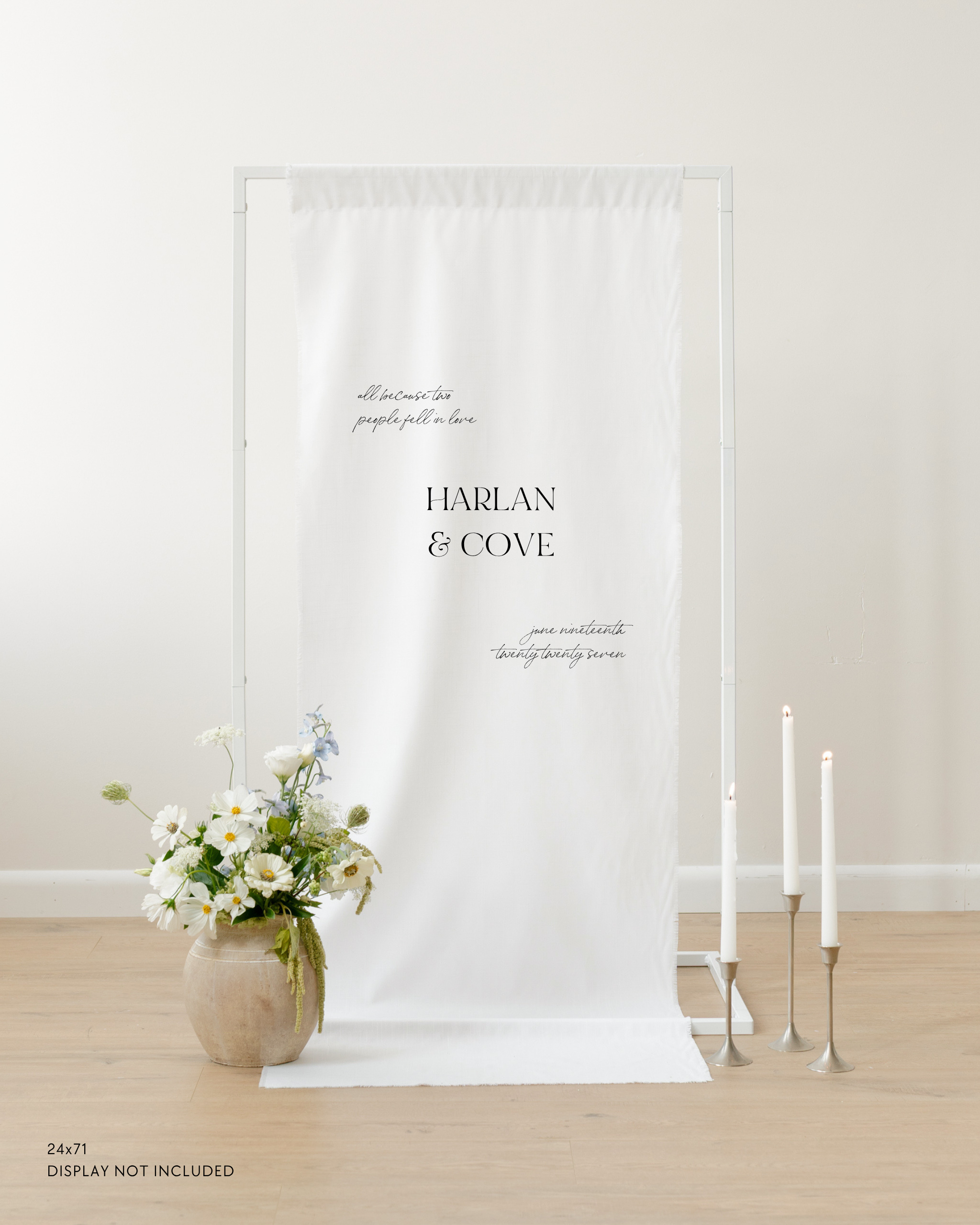 Linen Wedding Welcome Sign Harlan and Cove with all our love and twenty twenty seven