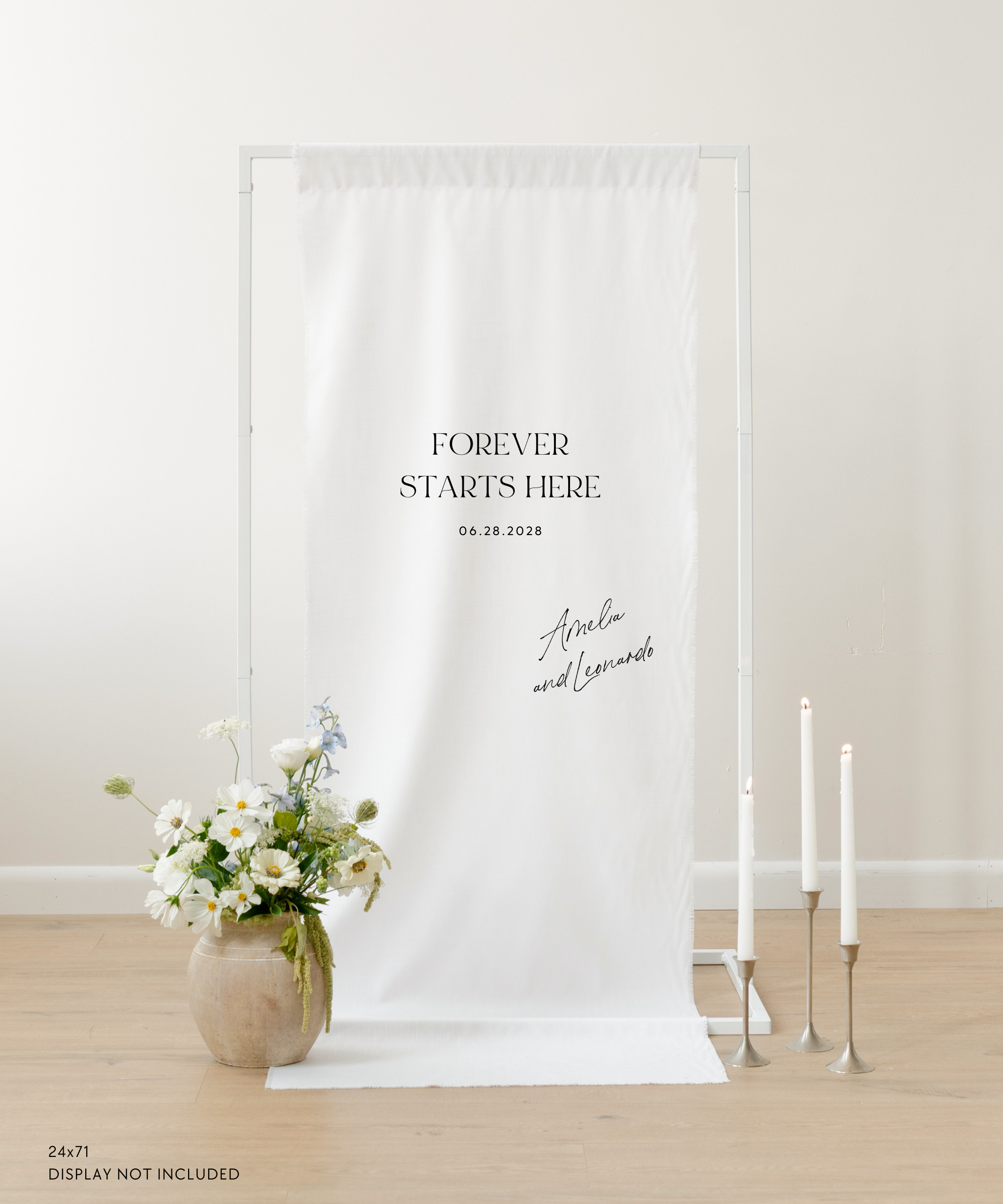 Linen Wedding Welcome Sign Forever Starts Here