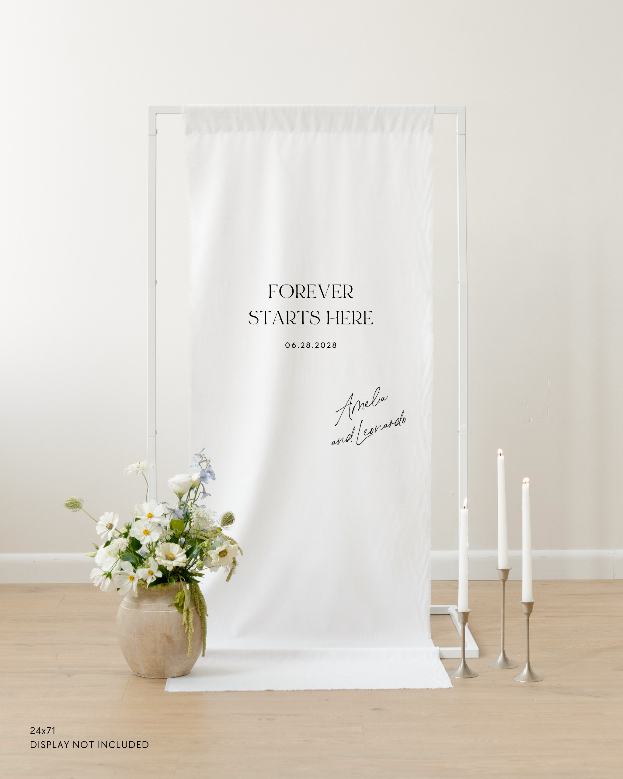 Linen Wedding Welcome Sign Forever Starts Here
