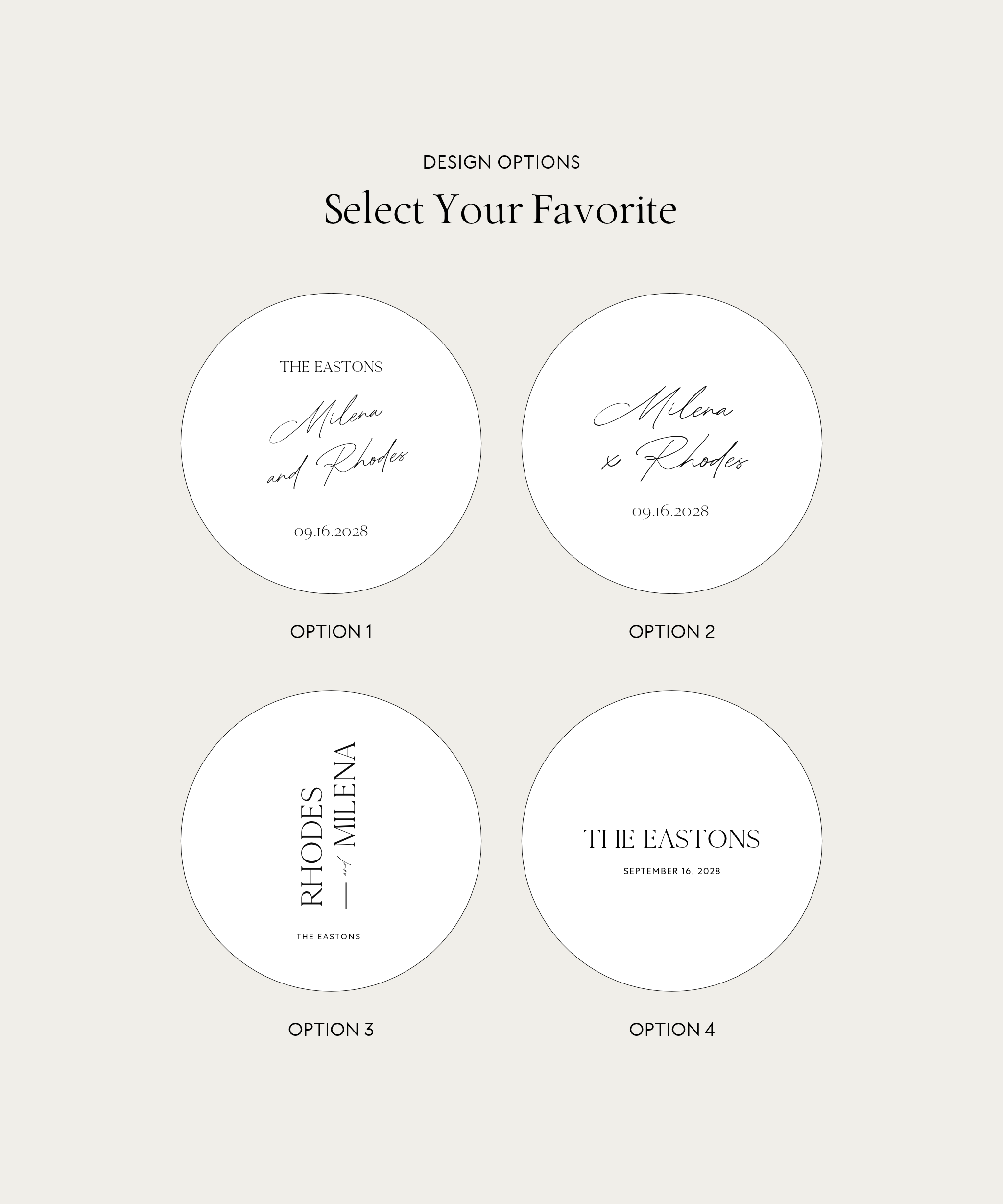 Quinn wedding tambourine design options 1 to 4
