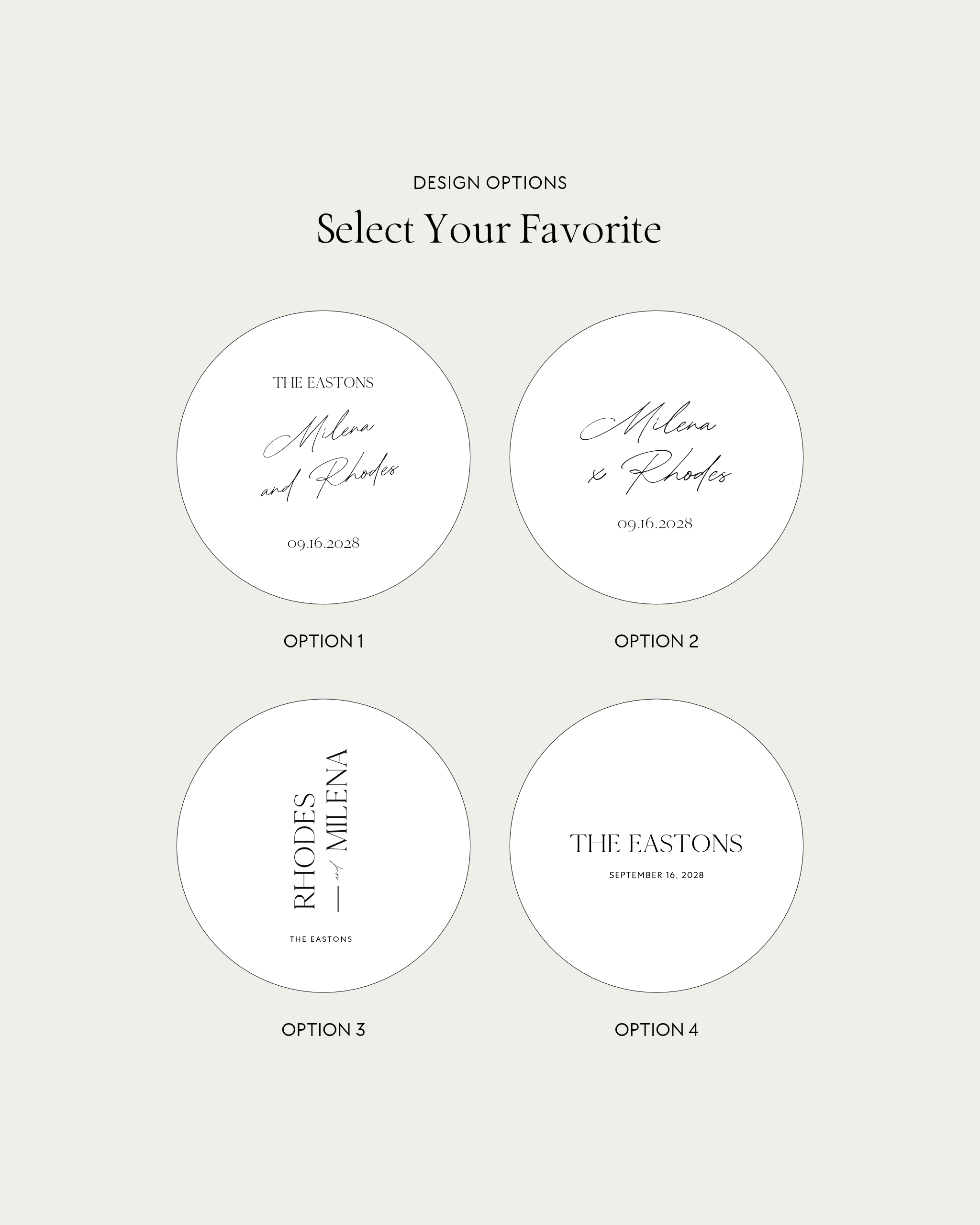 Quinn wedding tambourine design options 1 to 4