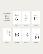 Stone Wedding Table Number Design Options multiple styles and fonts
