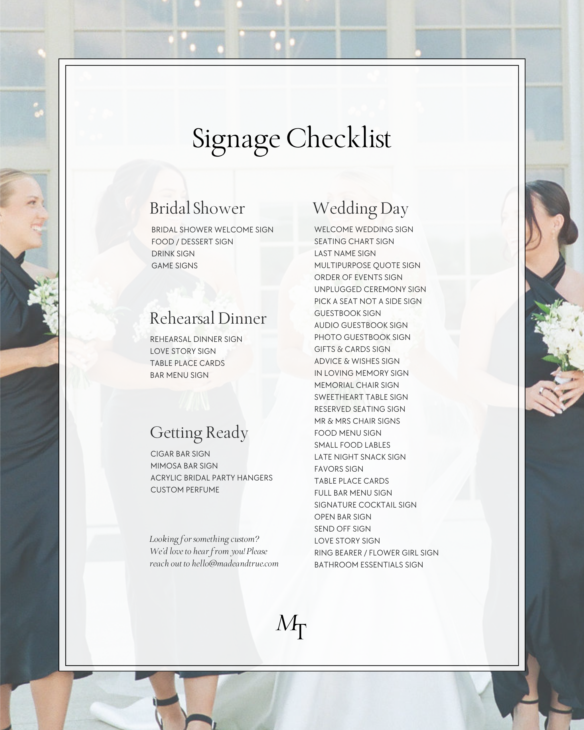 Wedding Sign Checklist