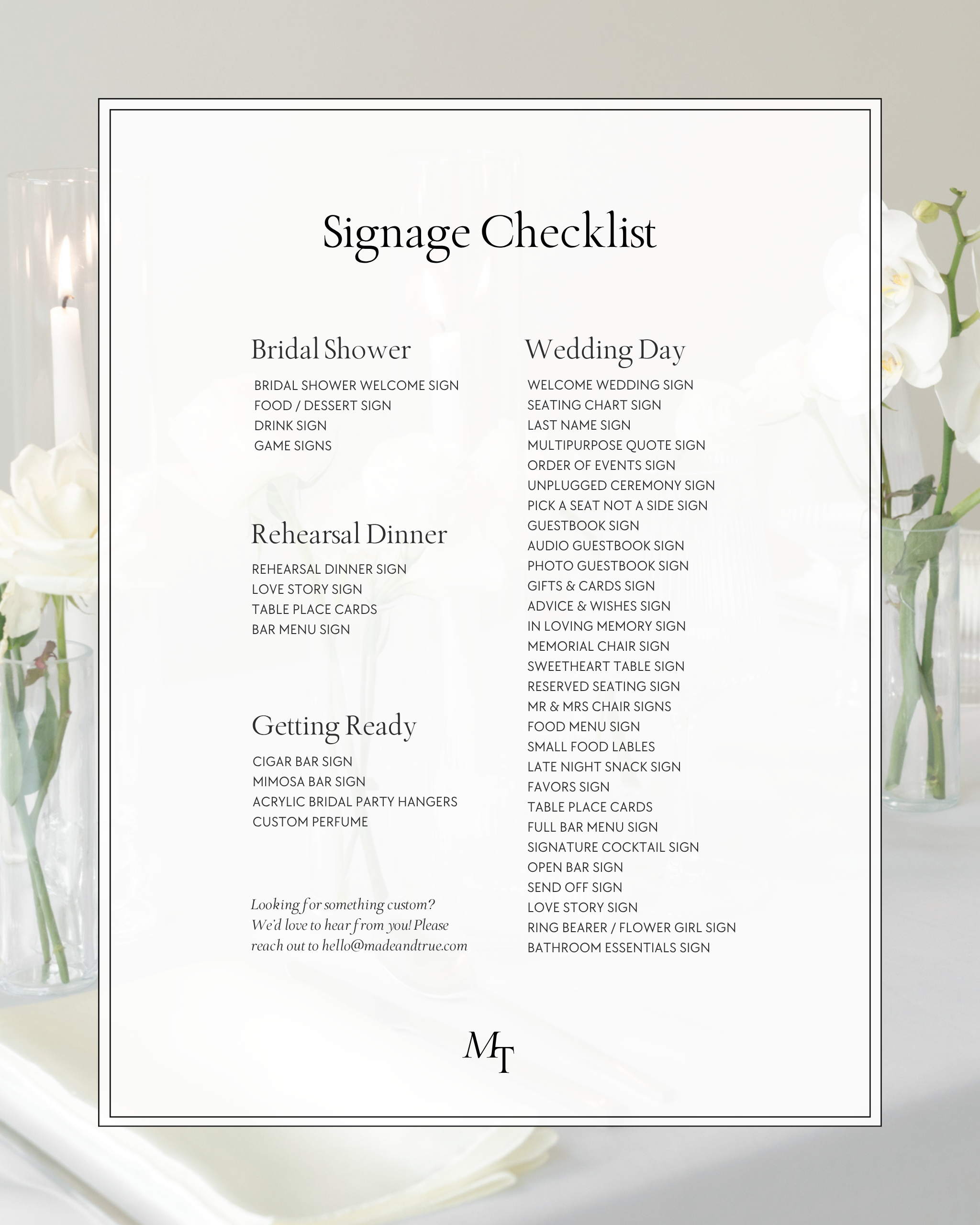 Wedding Sign Checklist