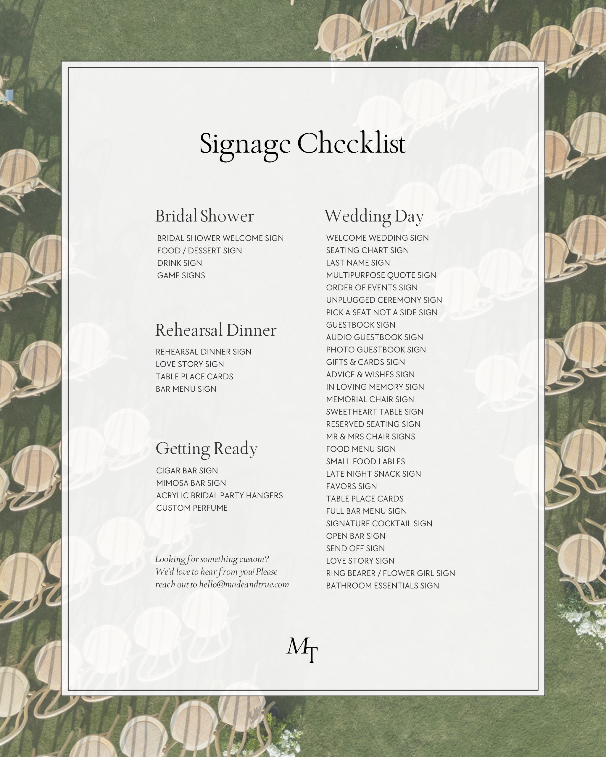 Wedding Sign Checklist